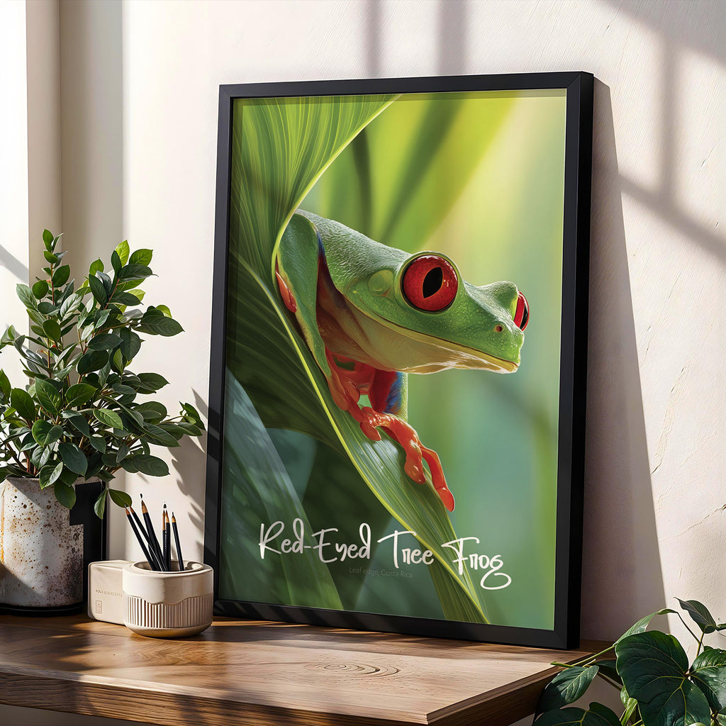Red-Eyed Tree Frog Framed Poster: Tropical Kids Nursery Wall Art