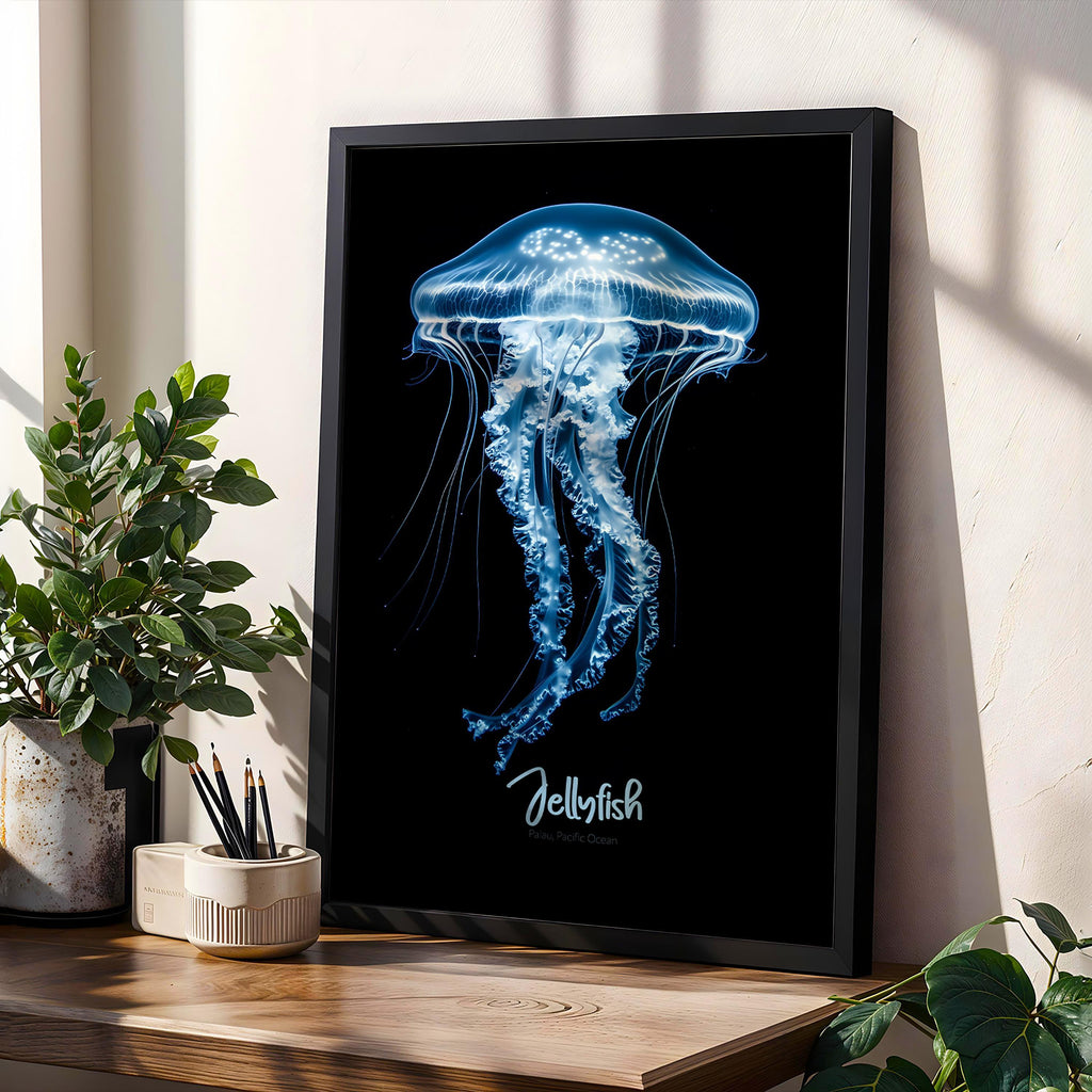 Blue Jellyfish Print: Ocean Marine Wall Art, Nautical Decor