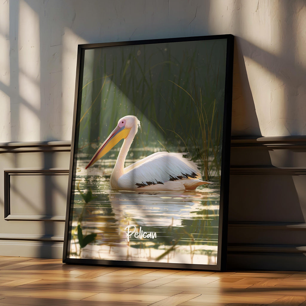 Pelican Coastal Art Print: Seaside Bird Illustration, Beach House Decor