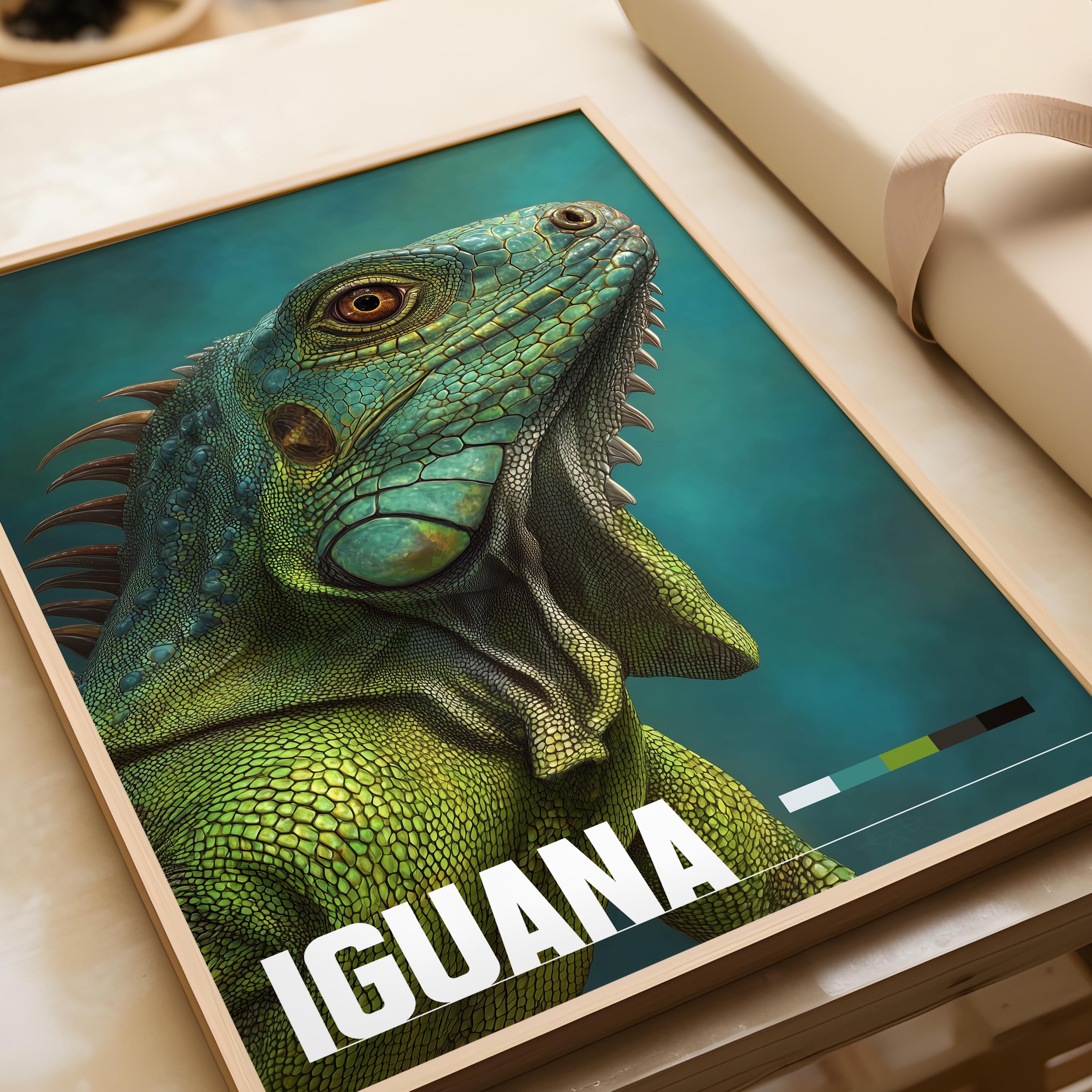 Iguana Framed Poster: Reptile Wall Art for Nursery or Kids Room