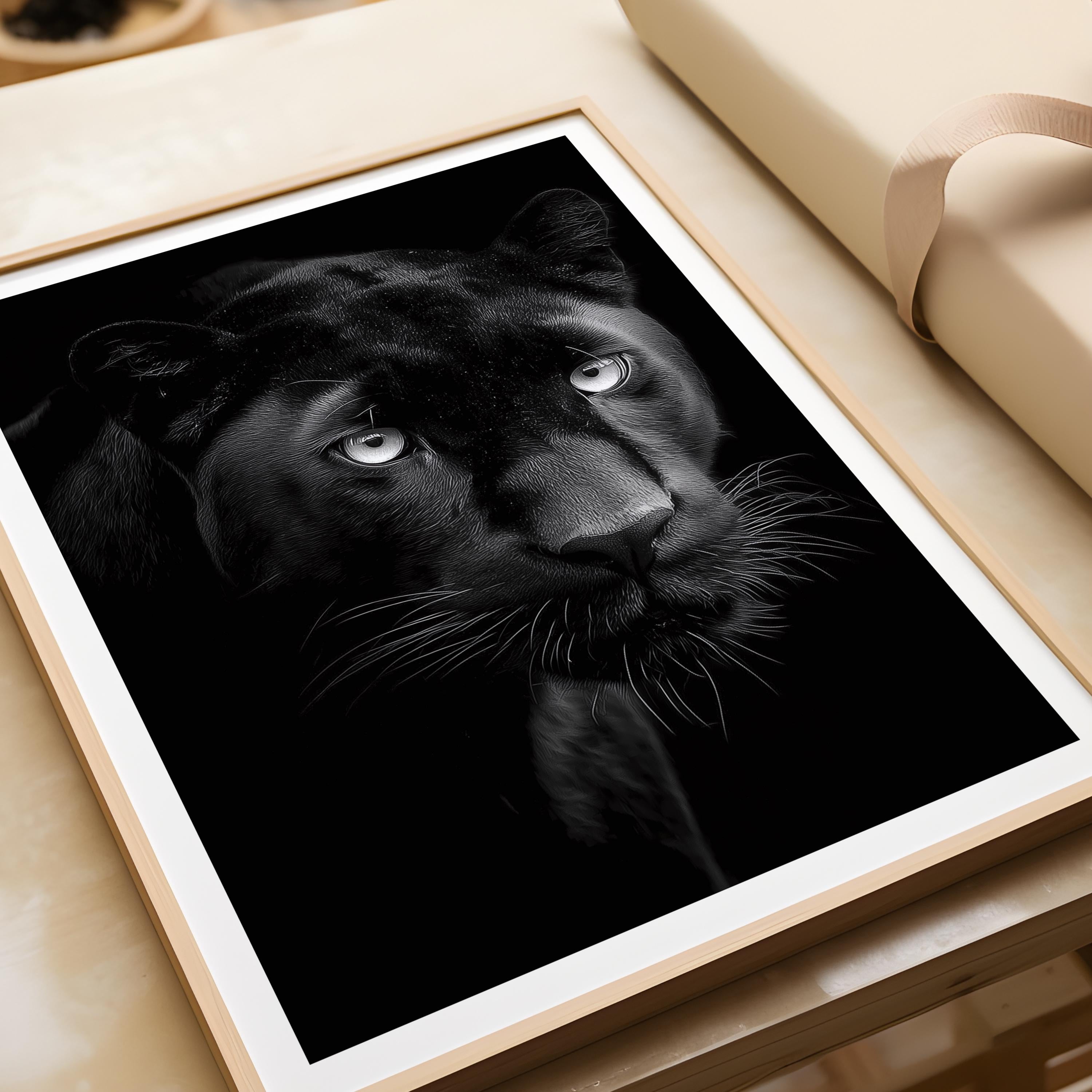 Black Panther Wall Art Print: Monochrome Wildlife Decor
