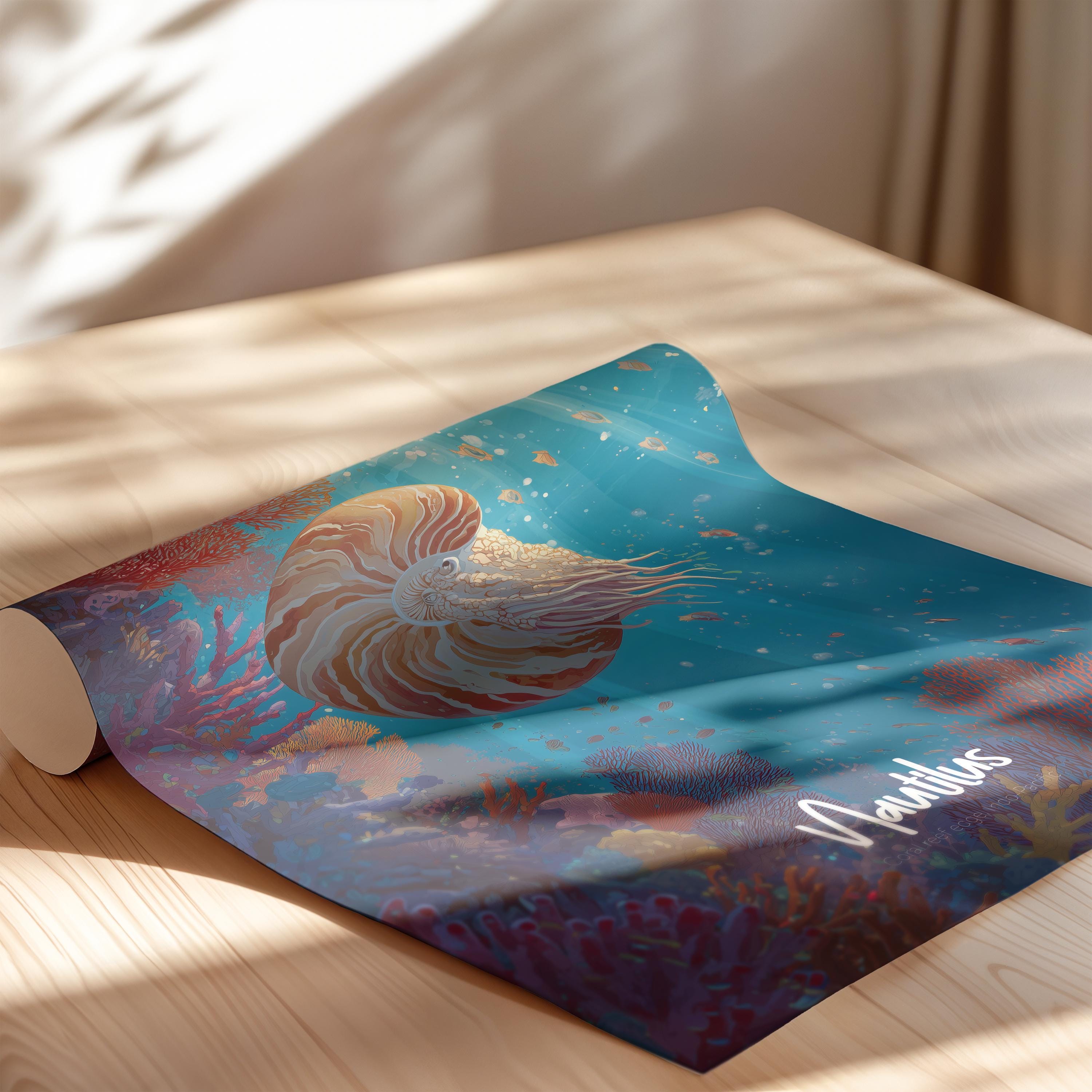 Nautilus Framed Poster: Marine Wildlife Print, Kids Room Decor