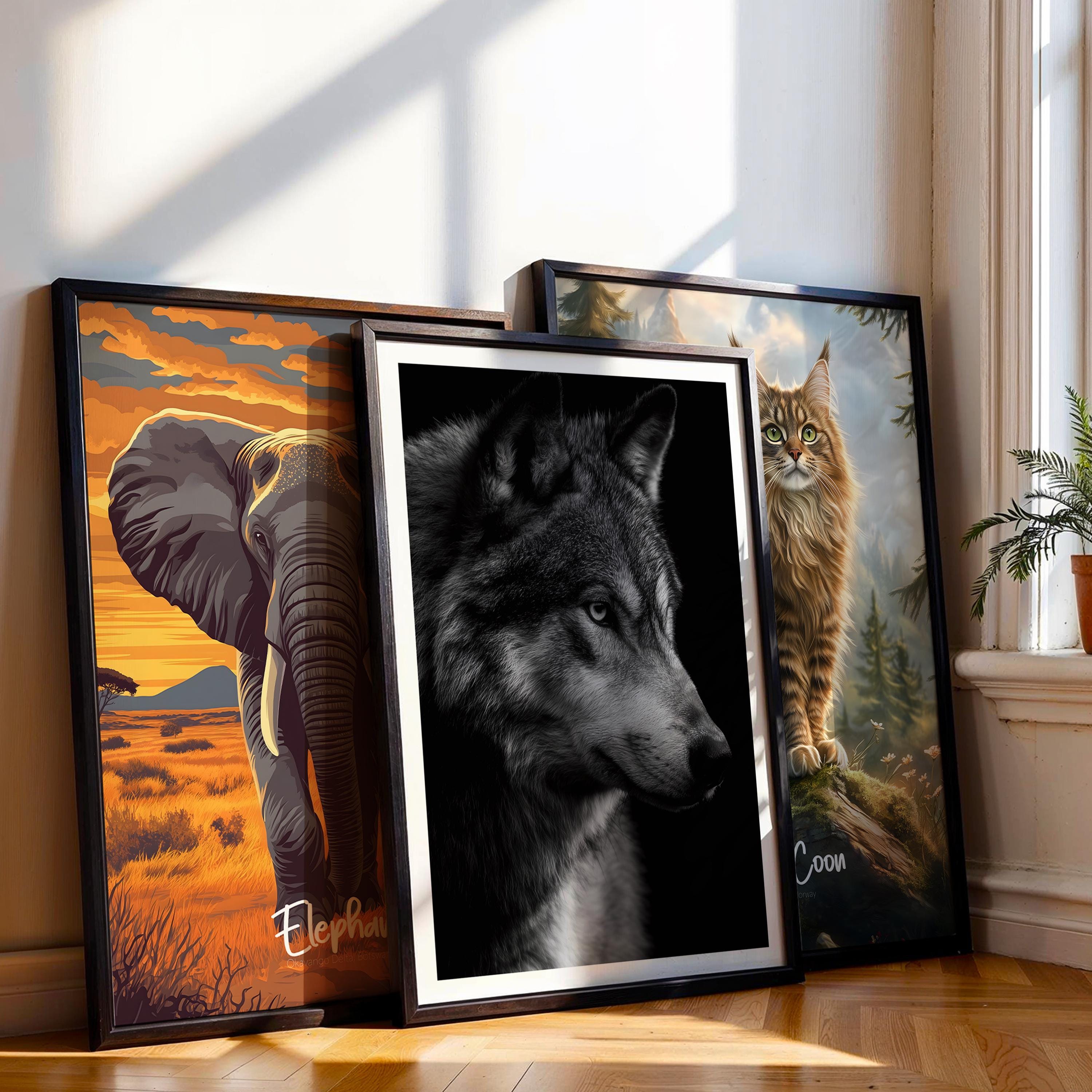 Black and White Wolf Print: Majestic Wildlife Poster