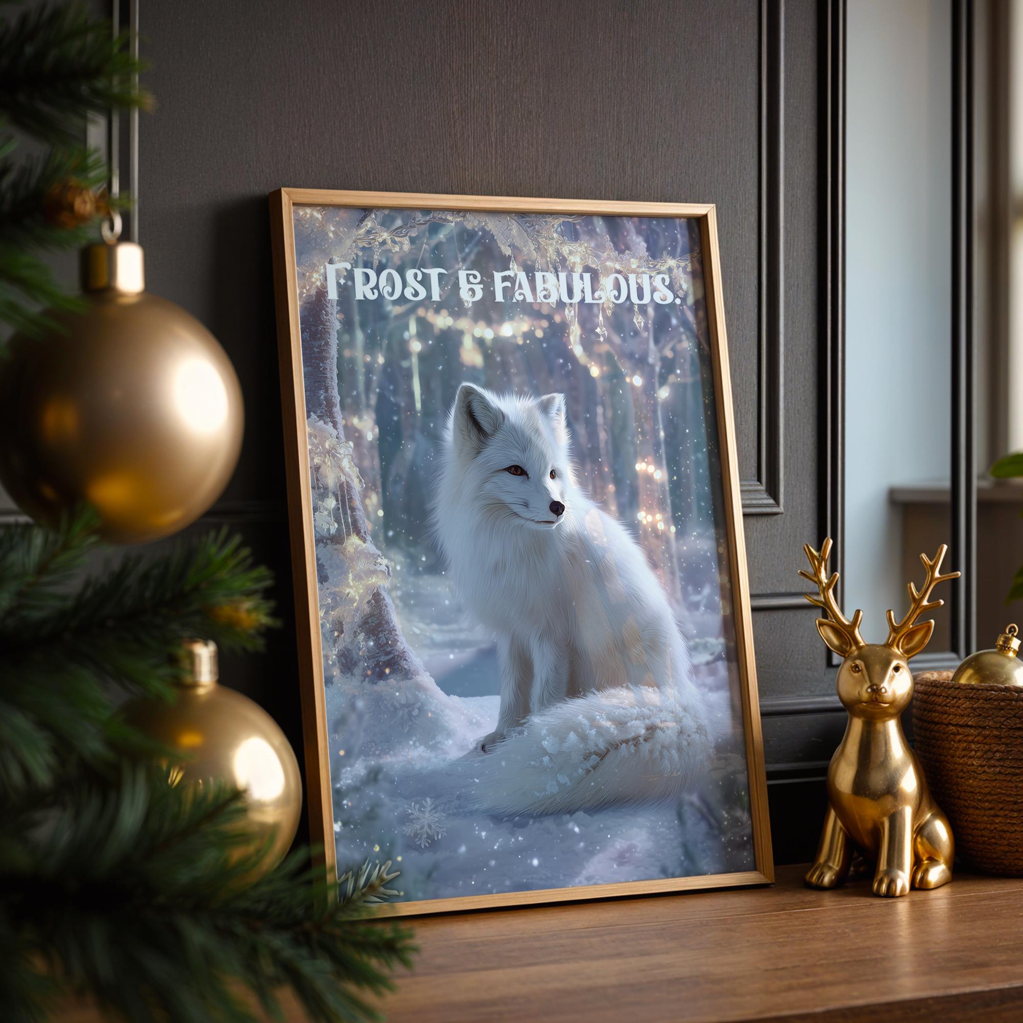 Arctic Fox Christmas Poster – Winter Holiday Kids Room Wall Art