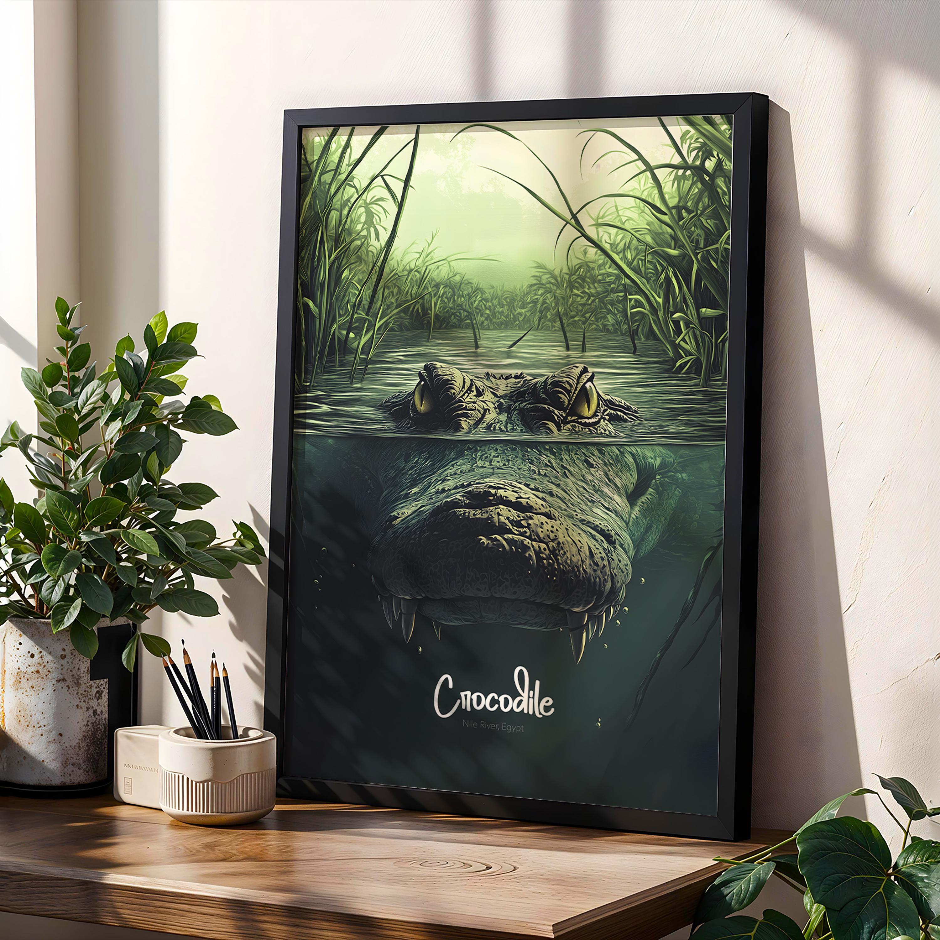 Crocodile Wall Art Print: Exotic Jungle Animal Illustration