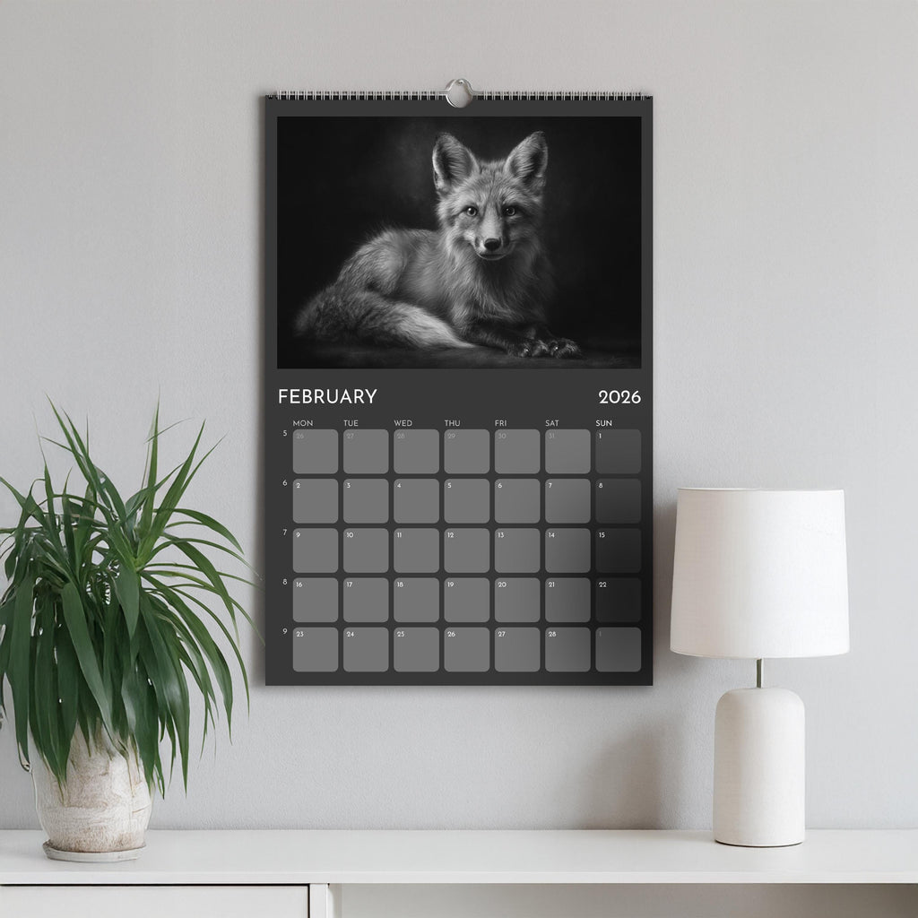 2026 Wildlife Calendar A3: Black & White Animal Photography Wall Planner