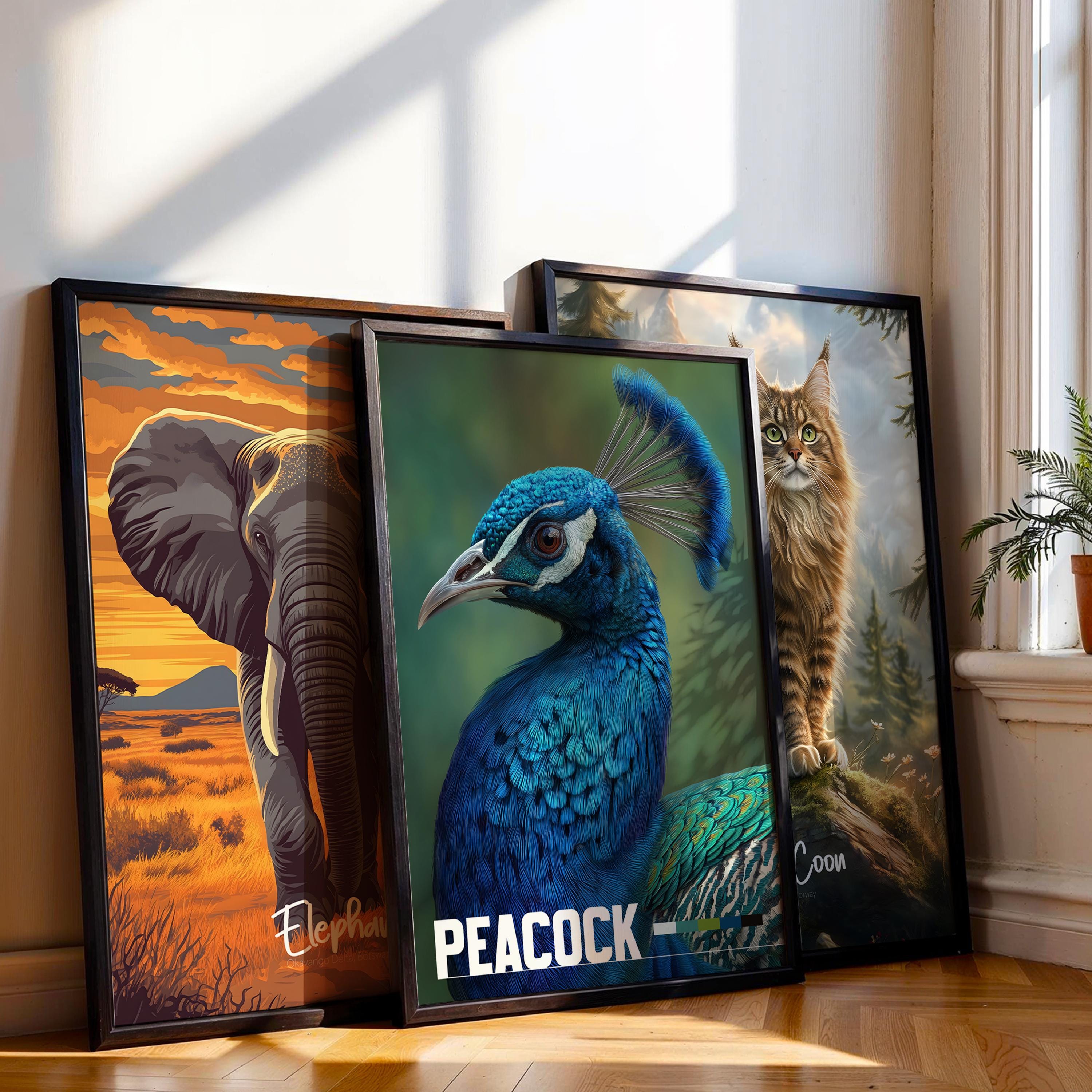 Peacock Framed Poster: Colourful Bird Wall Art for Nursery or Kids Room