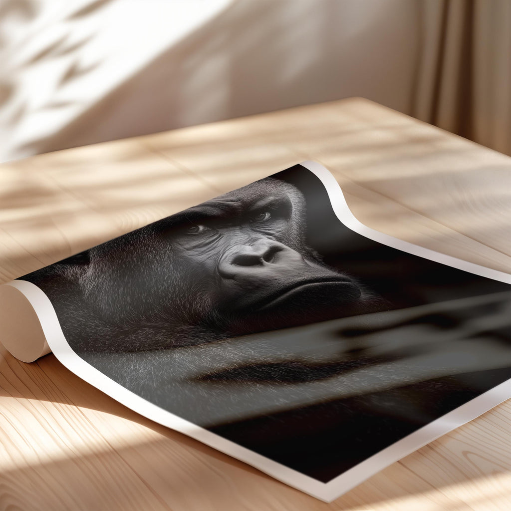 Monochrome Gorilla Print: Powerful Wildlife Wall Art