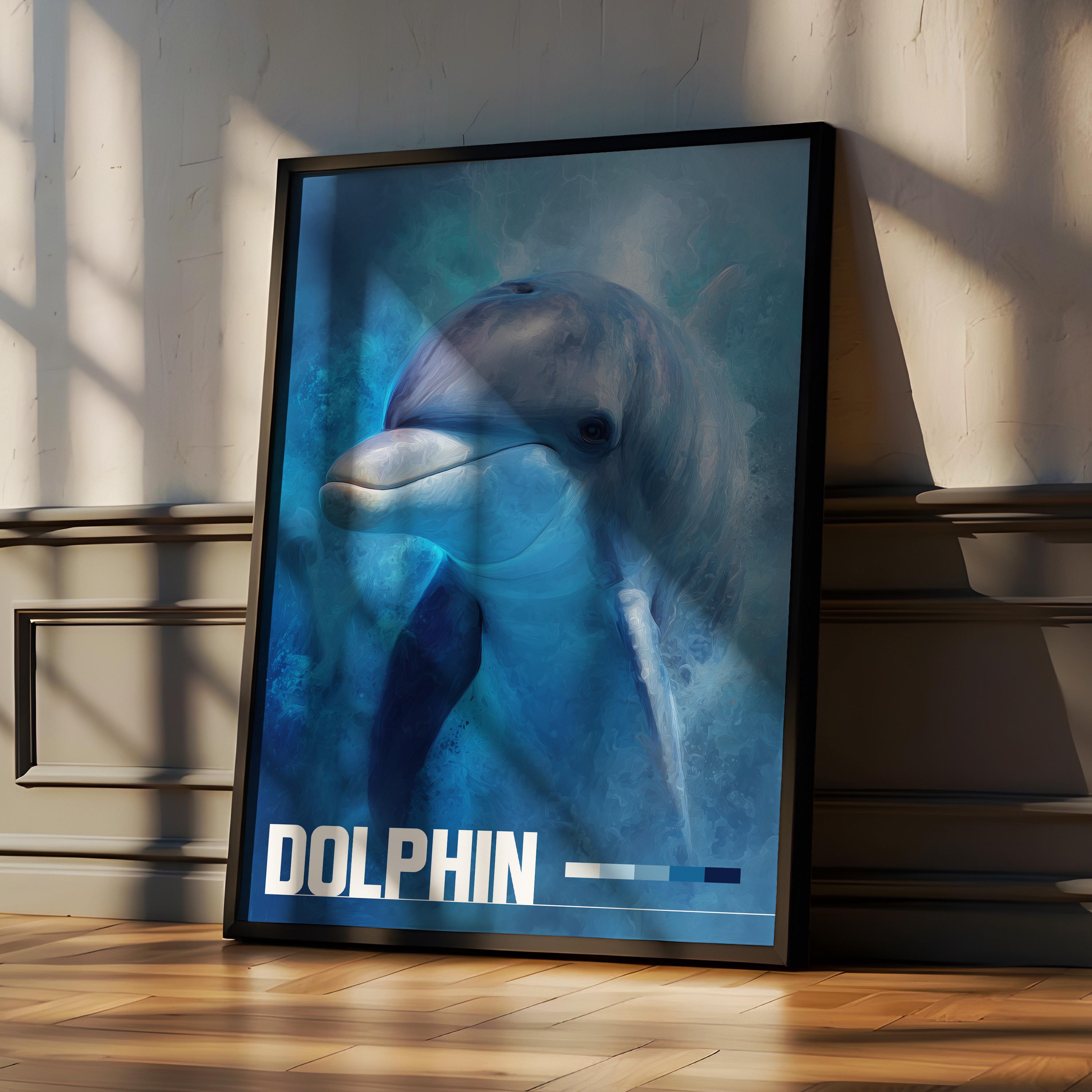 Dolphin Framed Poster: Ocean Animal Wall Art for Nursery or Kids Room