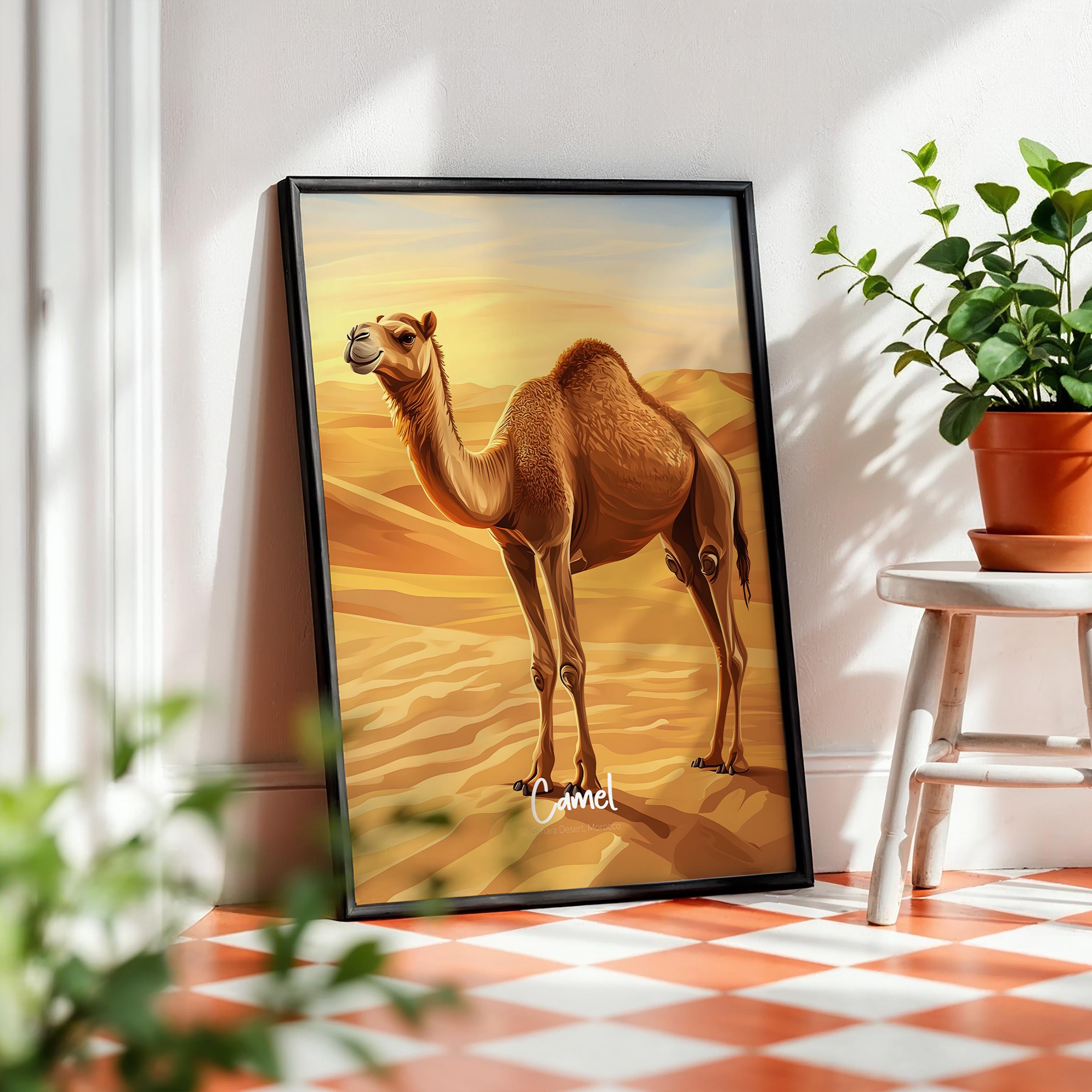 Framed Camel Art Print: Boho Desert Animal Poster