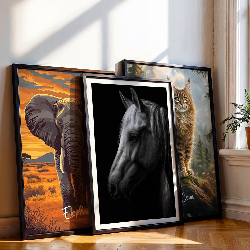 Black and White Horse Print: Elegant Wildlife Wall Art