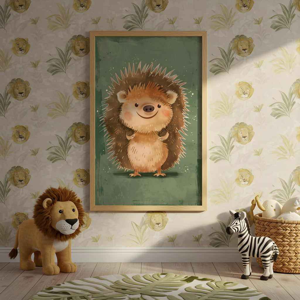 Hedgehog Nursery Wall Art – Woodland Animal Print for Kids