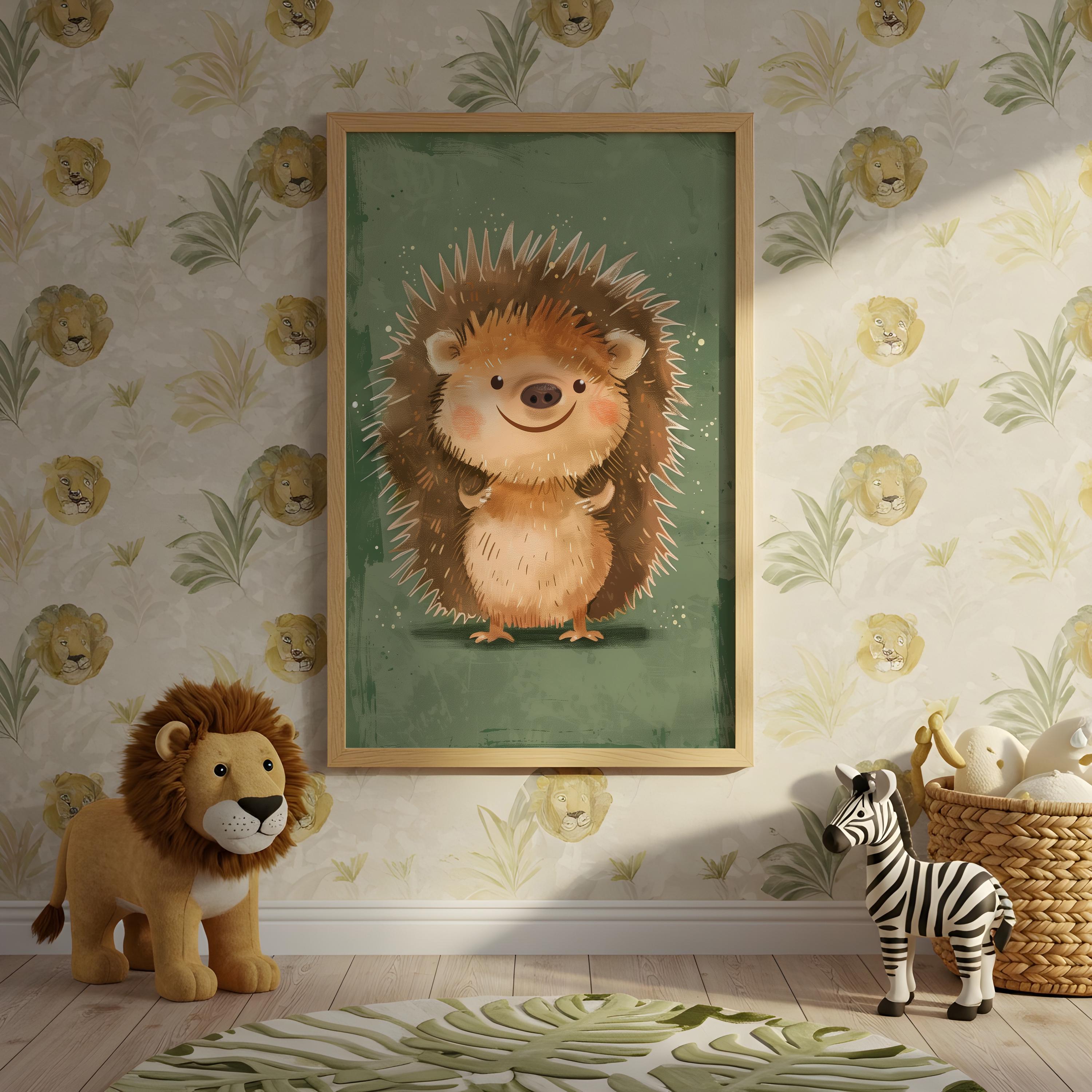 Hedgehog Nursery Wall Art – Woodland Animal Print for Kids