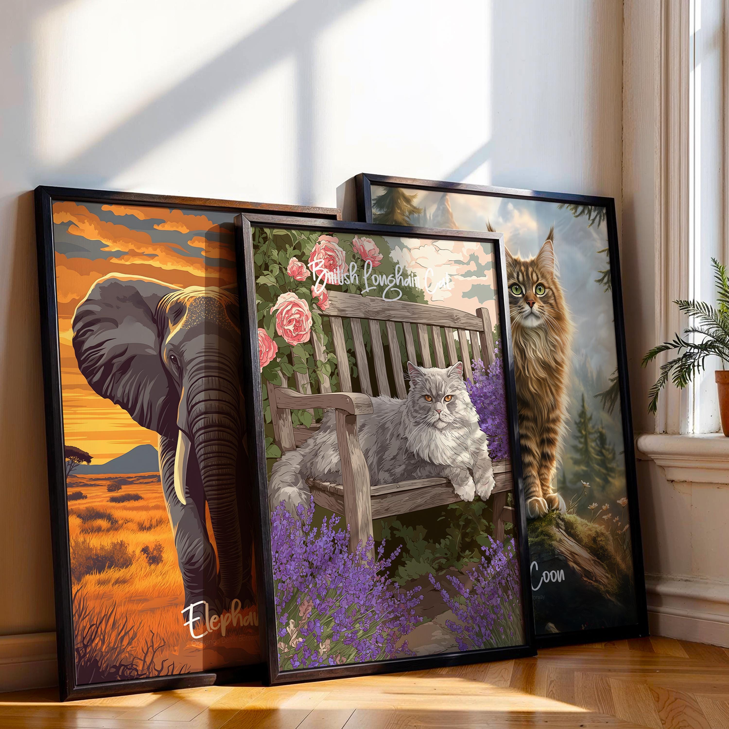 British Longhair Cat Art Print: Elegant Pet Portrait for Nursery or Office