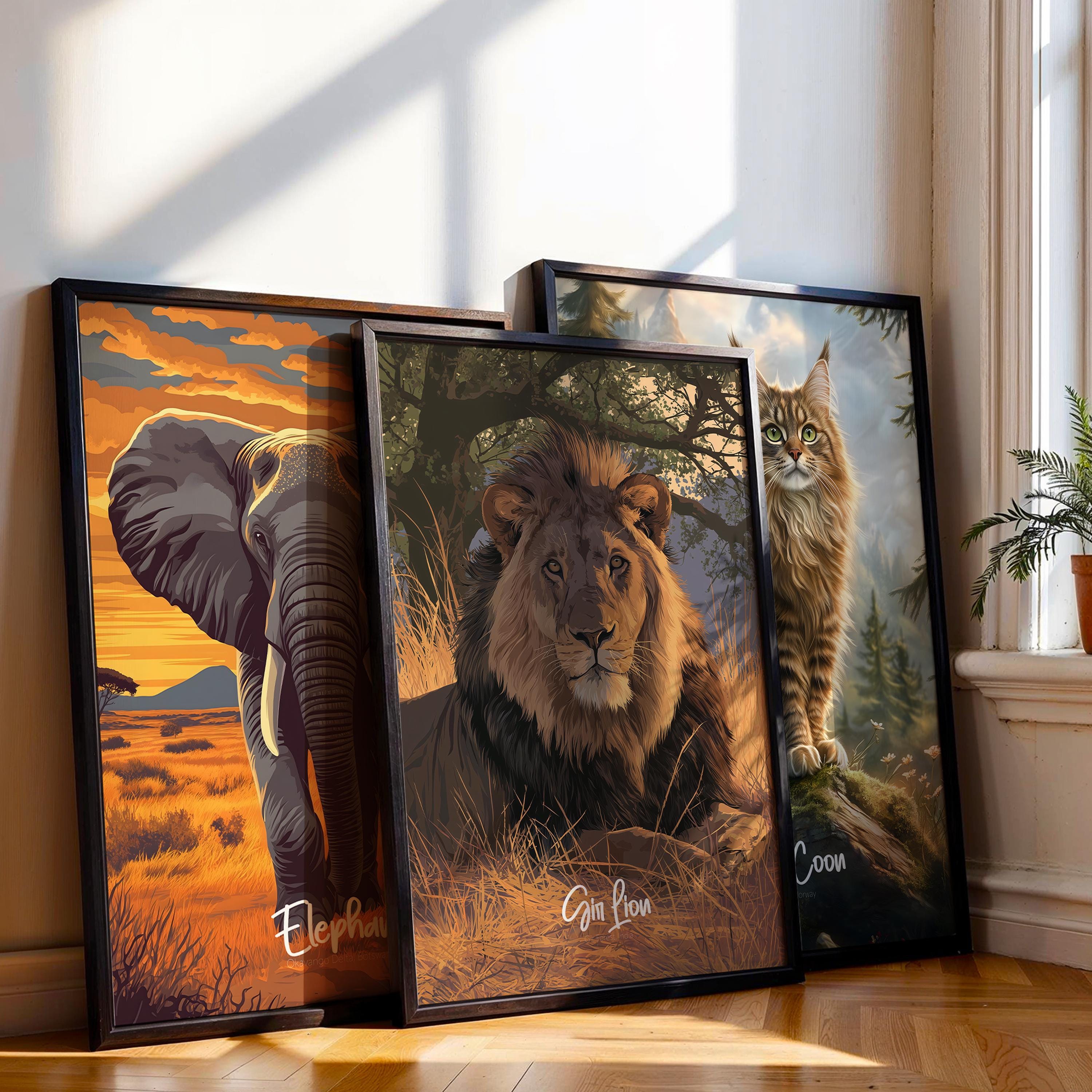 Asiatic Lion Art Print: Gir Forest Wildlife Poster