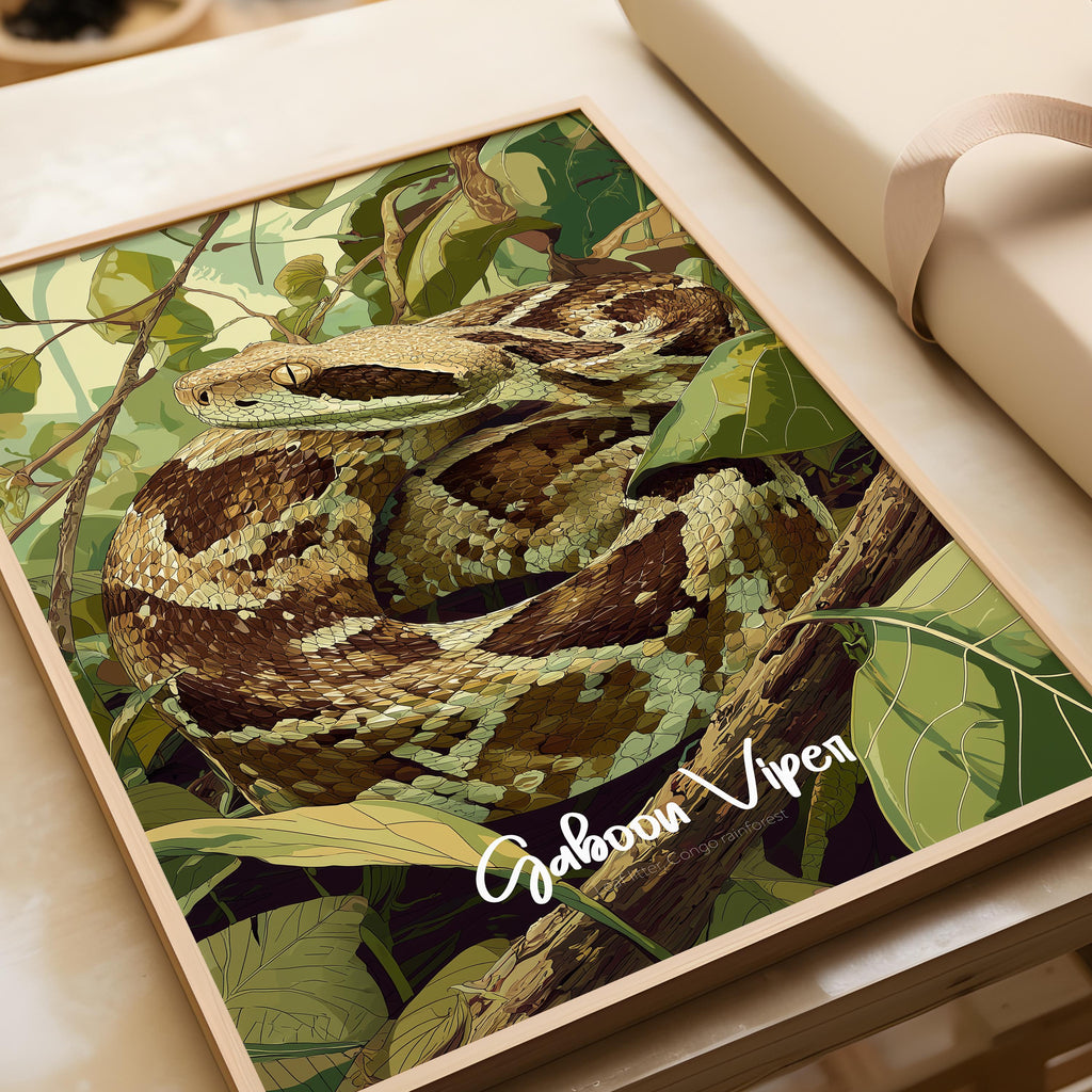 Gaboon Viper Framed Poster: Jungle Nursery Reptile Wall Art