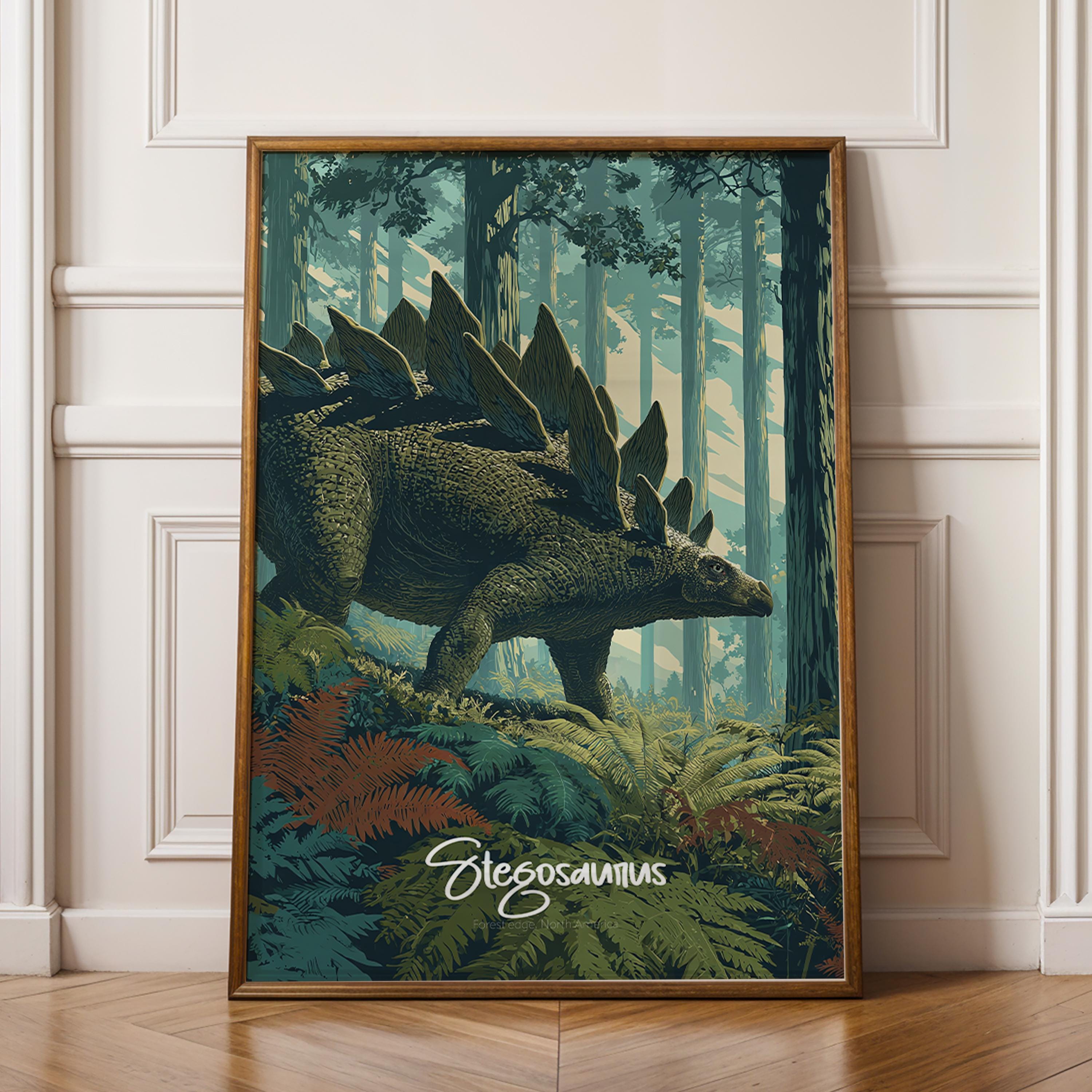 Stegosaurus, Dinosaur Framed Poster: Jurassic Nursery Decor, Kids Room Wall Art