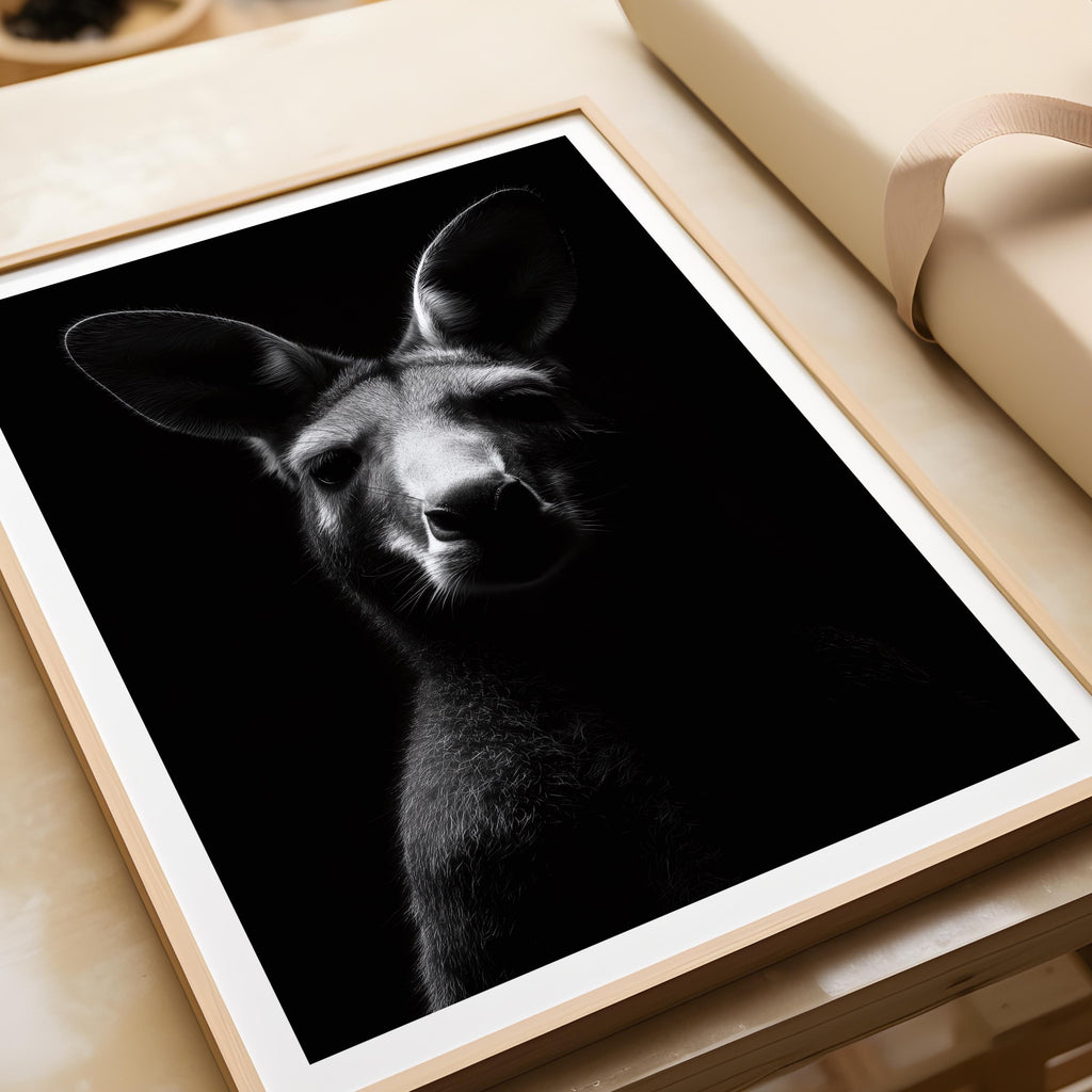 Black and White Kangaroo Print: Australian Animal Wall Art
