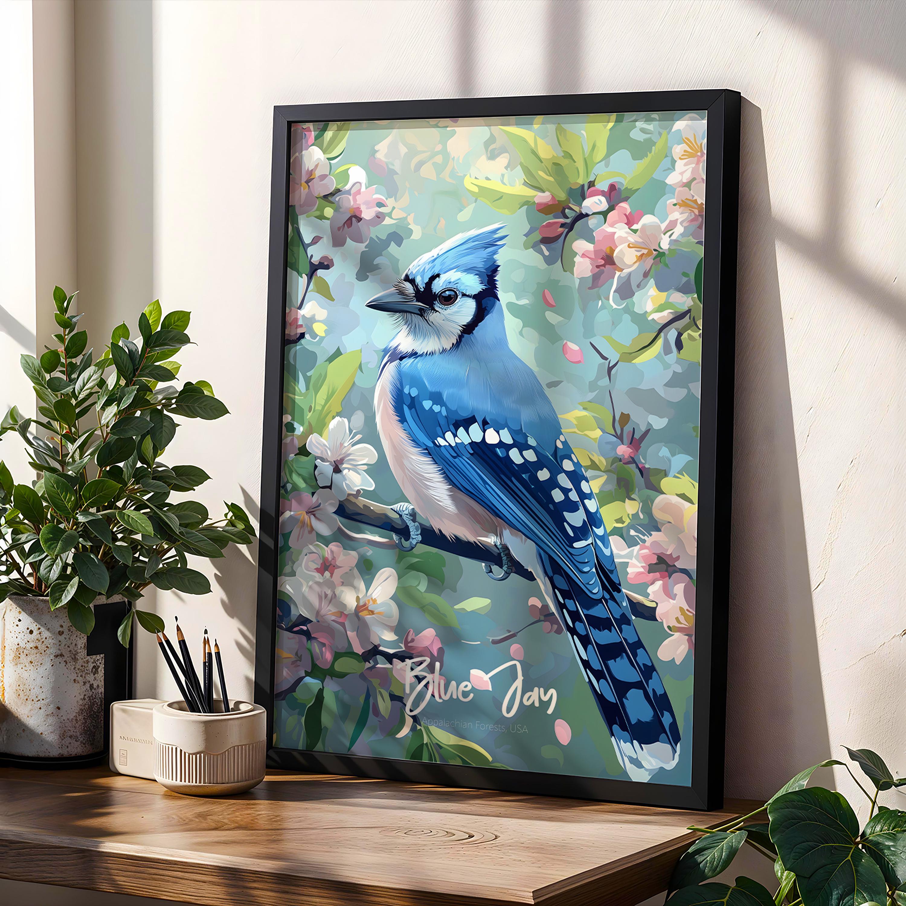 Blue Jay Print: Rustic Bird Illustration, Nature Wall Art