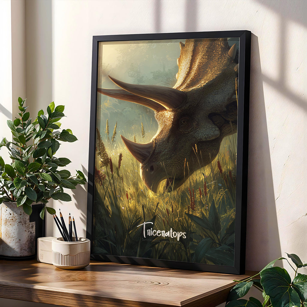 Framed Triceratops Poster: Jurassic Nursery Wall Art