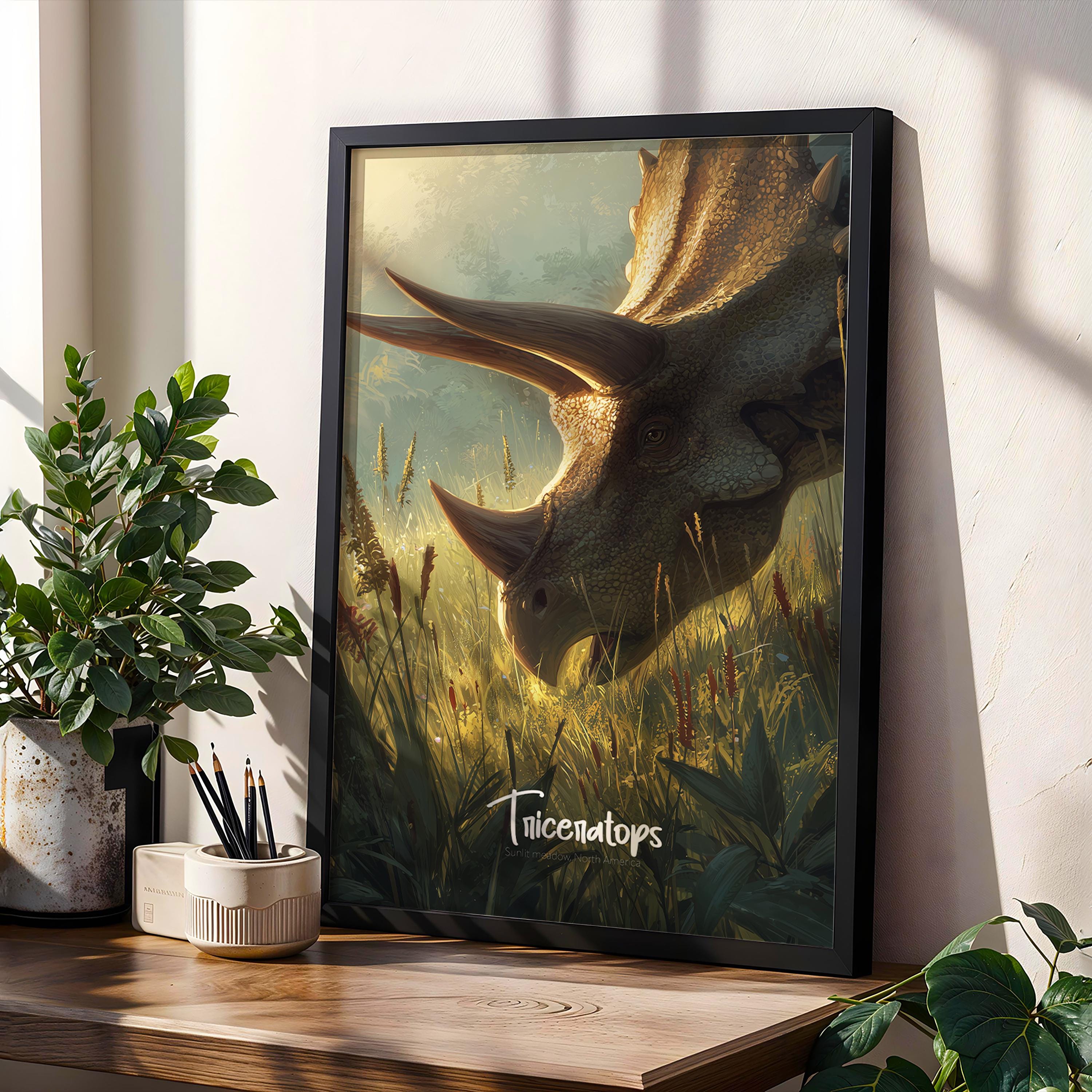 Framed Triceratops Poster: Jurassic Nursery Wall Art