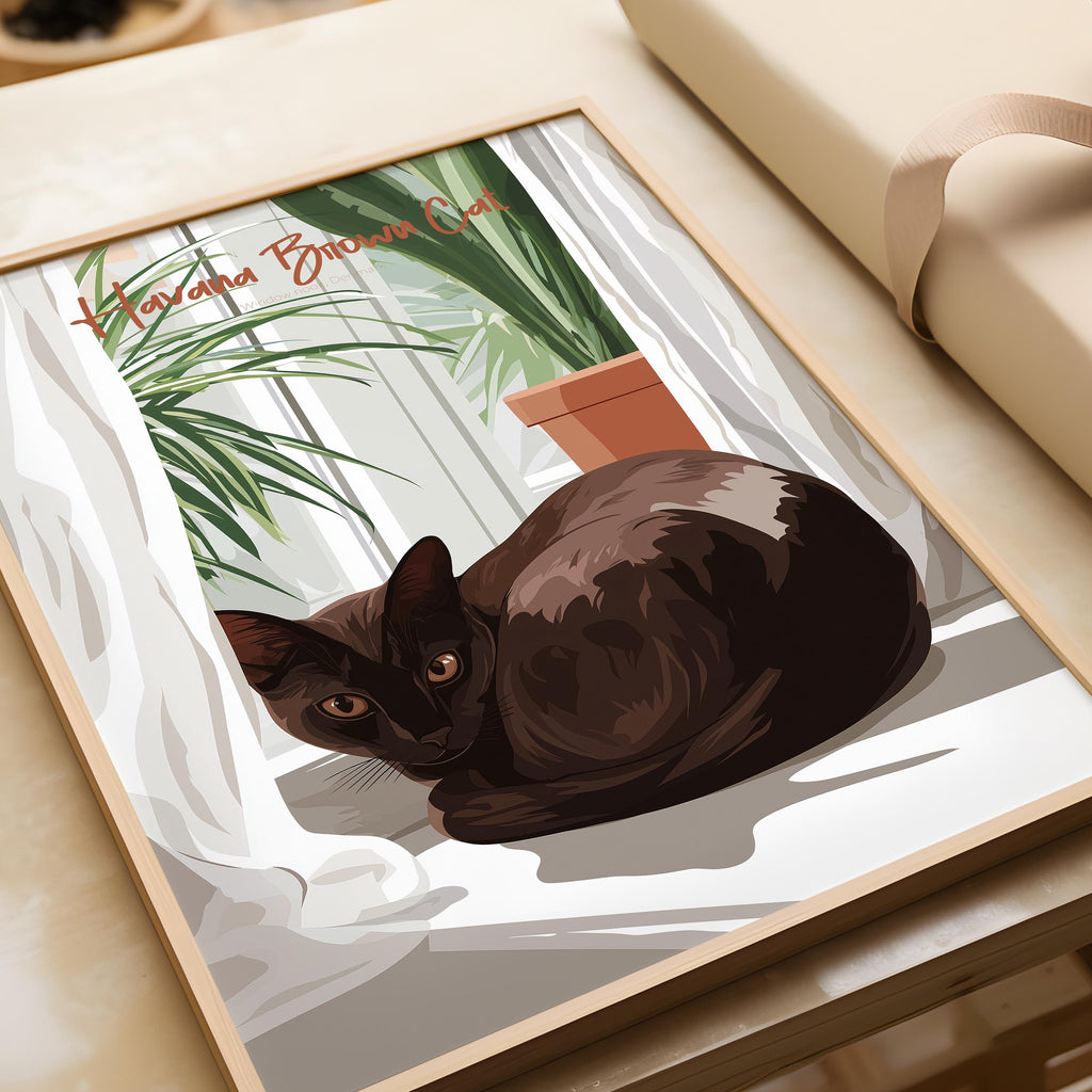 Havana Brown Cat Art Print: Elegant Chocolate Cat Lover Gift