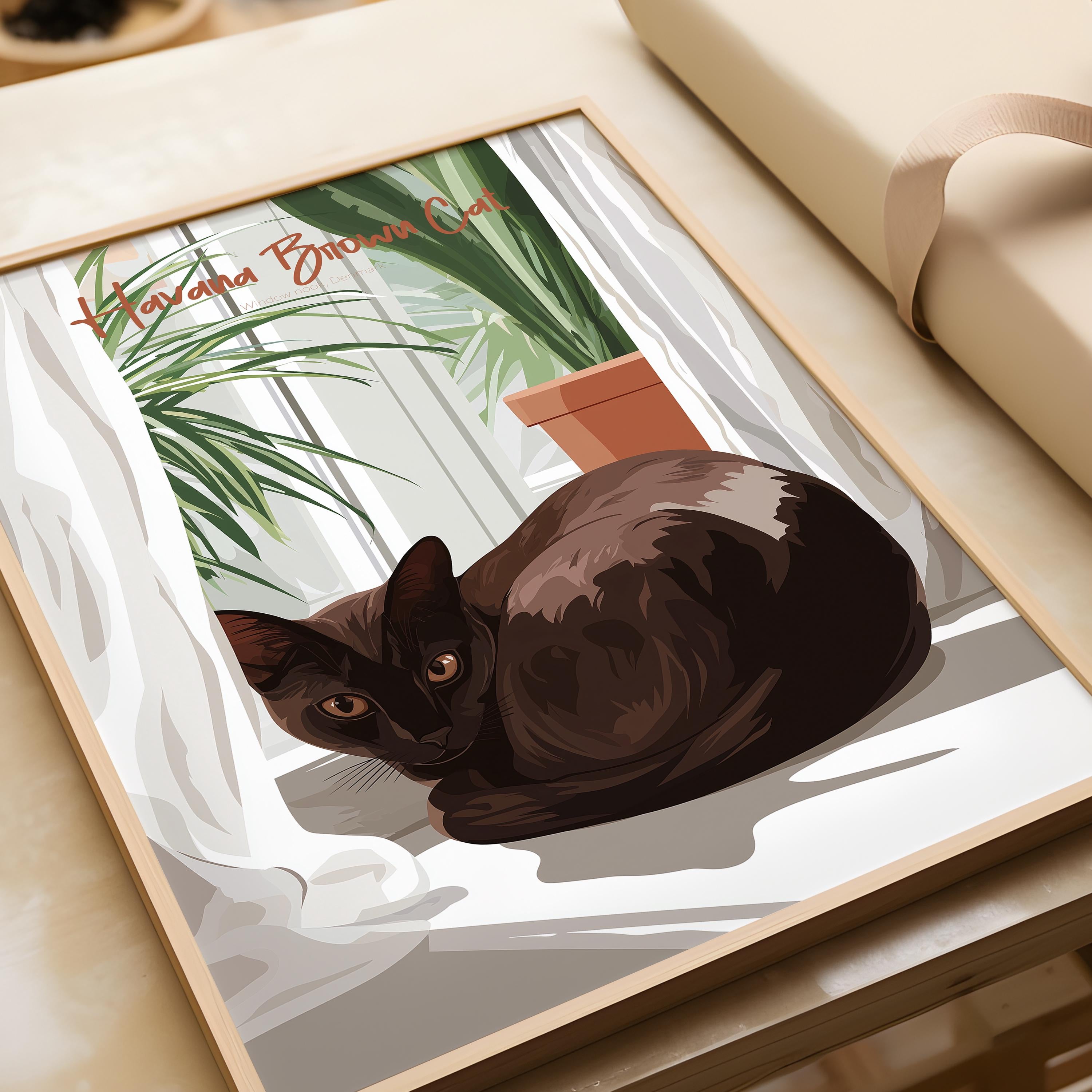 Havana Brown Cat Art Print: Elegant Chocolate Cat Lover Gift