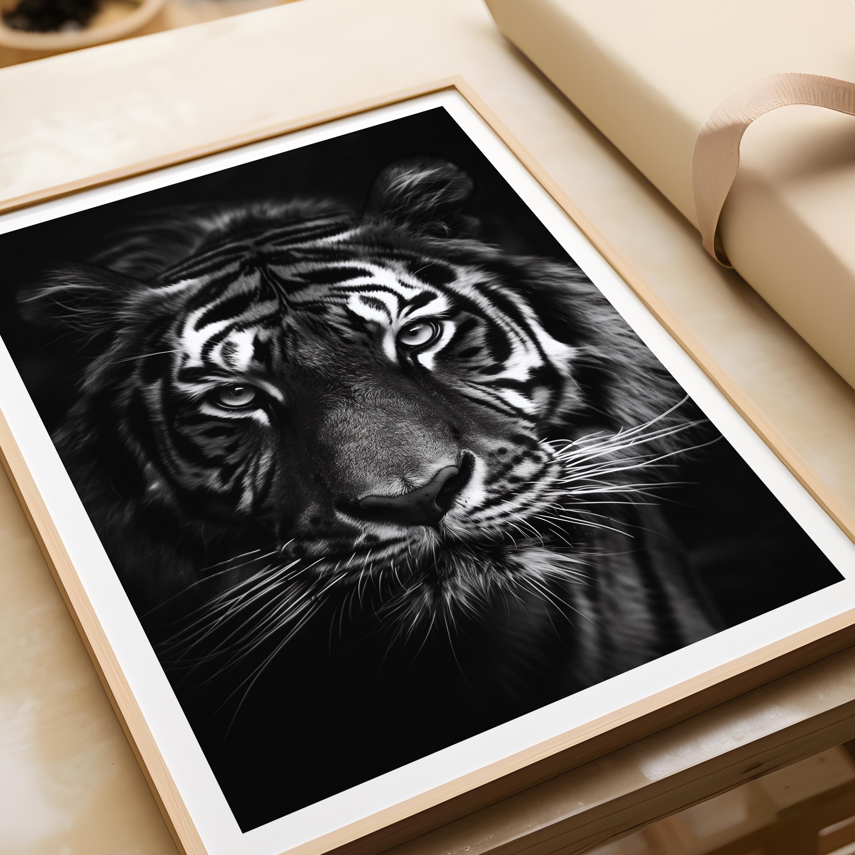 Monochrome Tiger Wall Art Print: Powerful Wildlife Decor