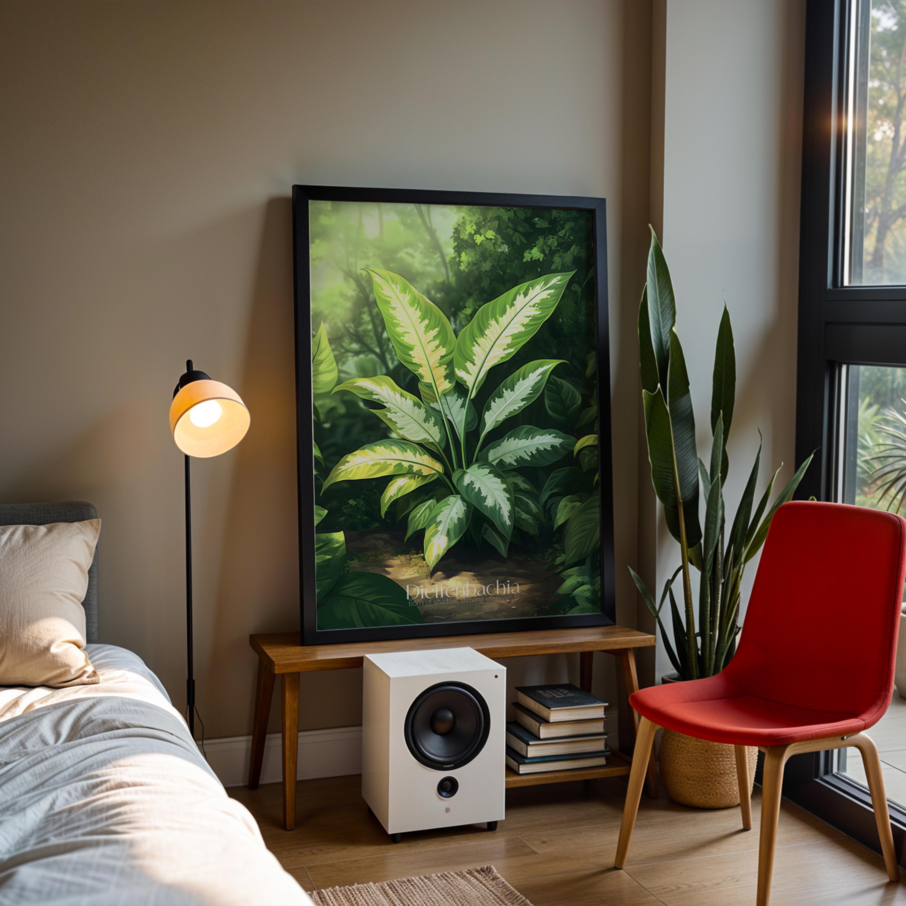 Dieffenbachia Plant Print: Tropical Green Leaf Botanical Illustration