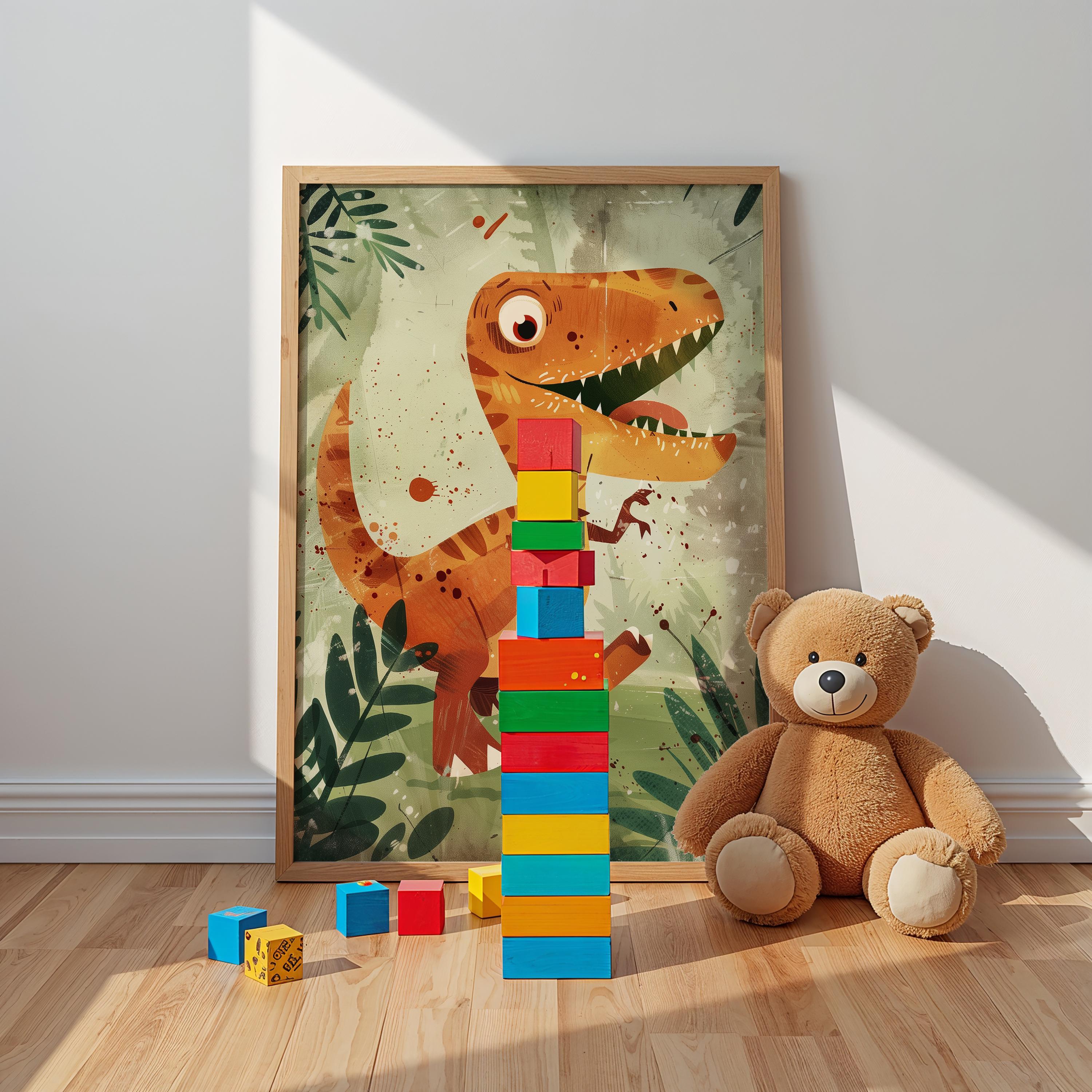 T-Rex Children’s Wall Art – Playful Dinosaur Illustration for Nursery or Kids Room Decor