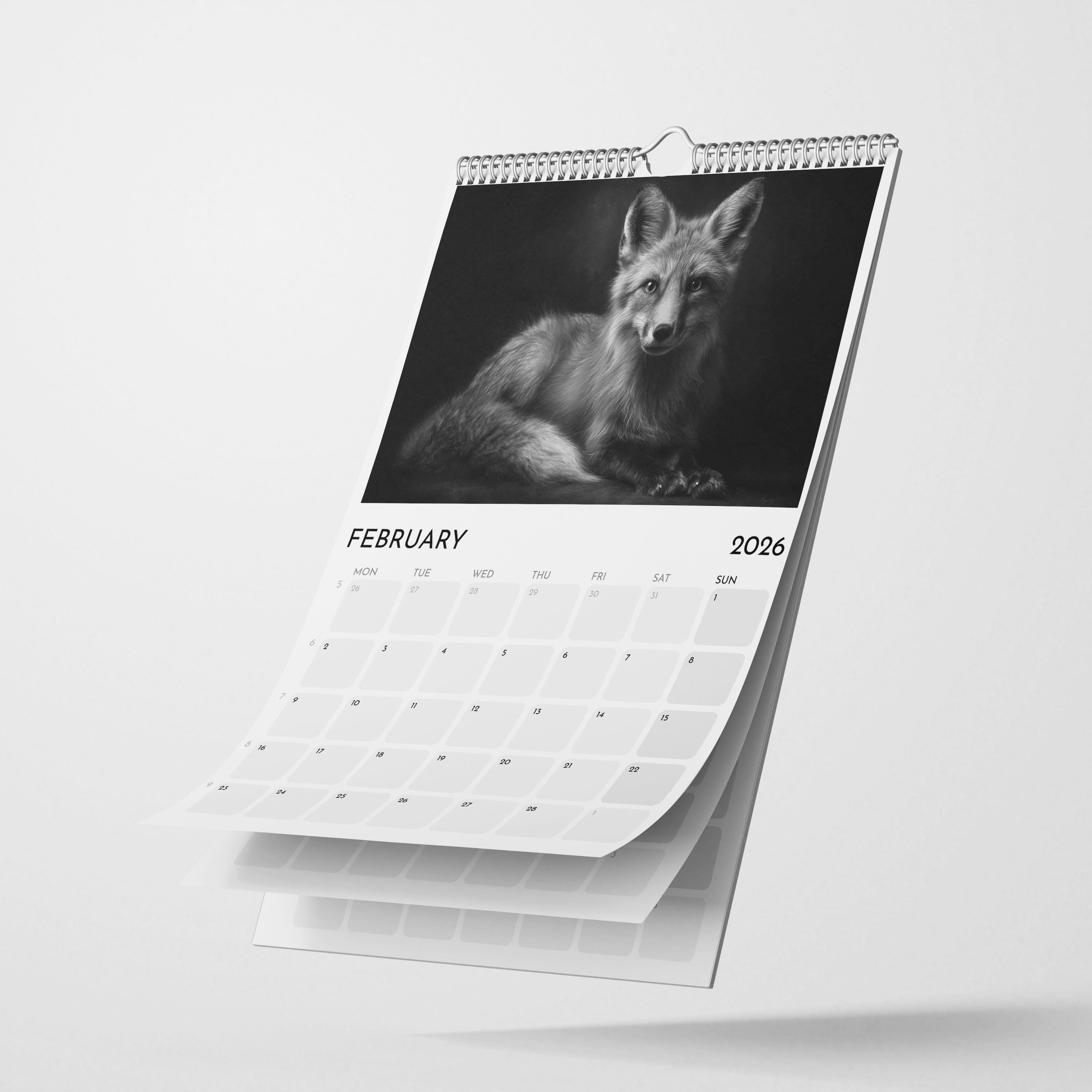2026 Wildlife Calendar: Black & White Animal Photography, A3 Wall Planner