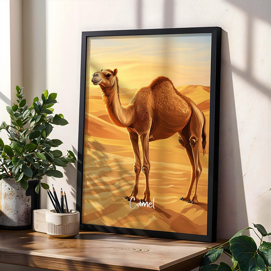 Framed Camel Art Print: Boho Desert Animal Poster