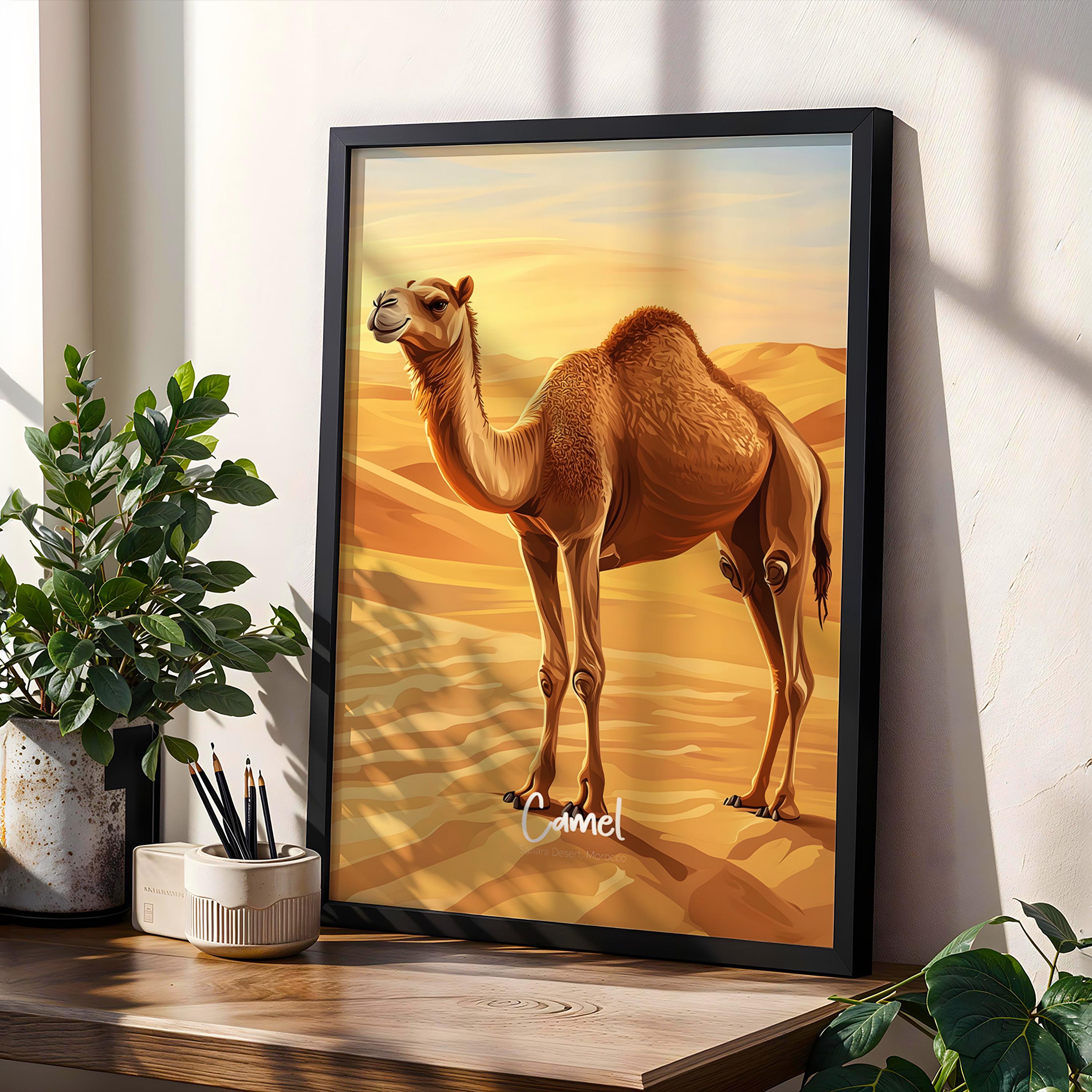 Framed Camel Art Print: Boho Desert Animal Poster