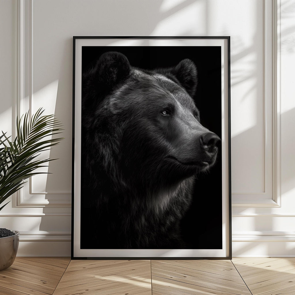 Monochrome Bear Print: Majestic Wildlife Wall Art