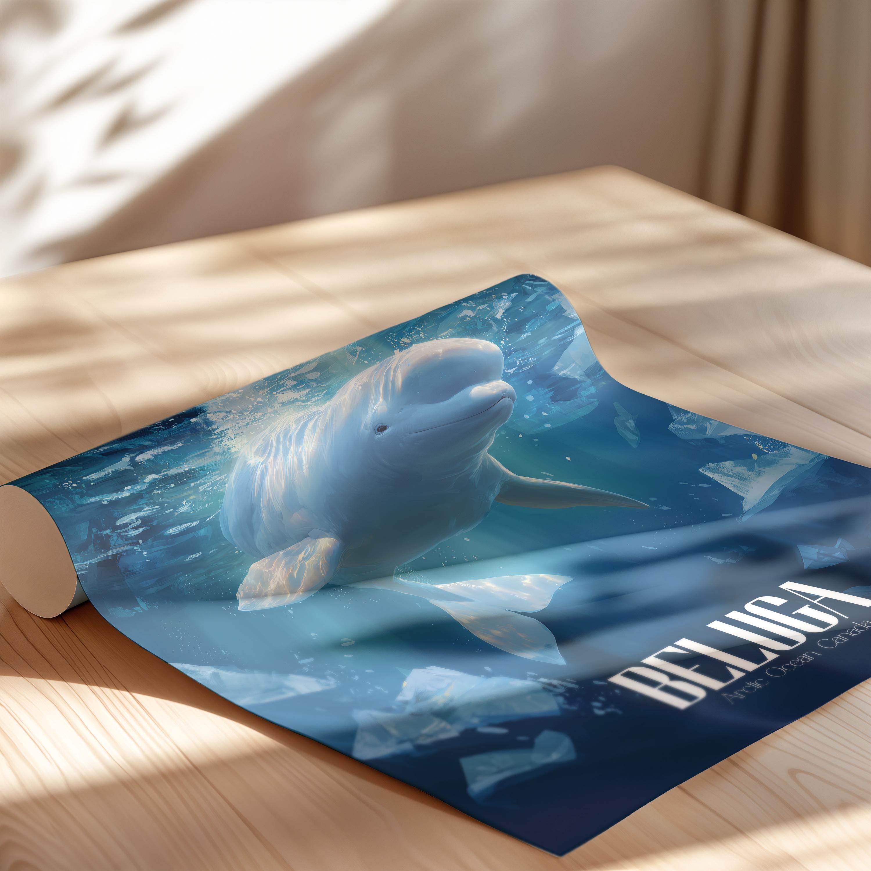 Beluga Whale Art Print: Arctic Ocean Animal Poster, Nursery Decor