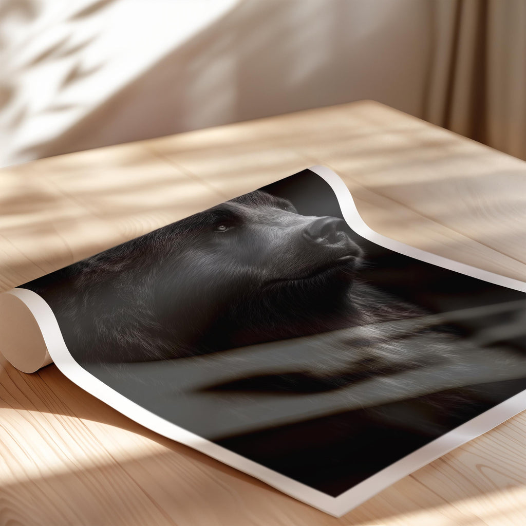 Monochrome Bear Print: Majestic Wildlife Wall Art