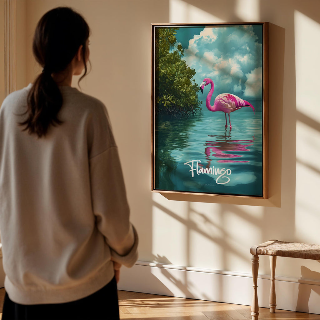 Yucatán Flamingo Art Print – Tropical Bird Illustration, Nature Decor