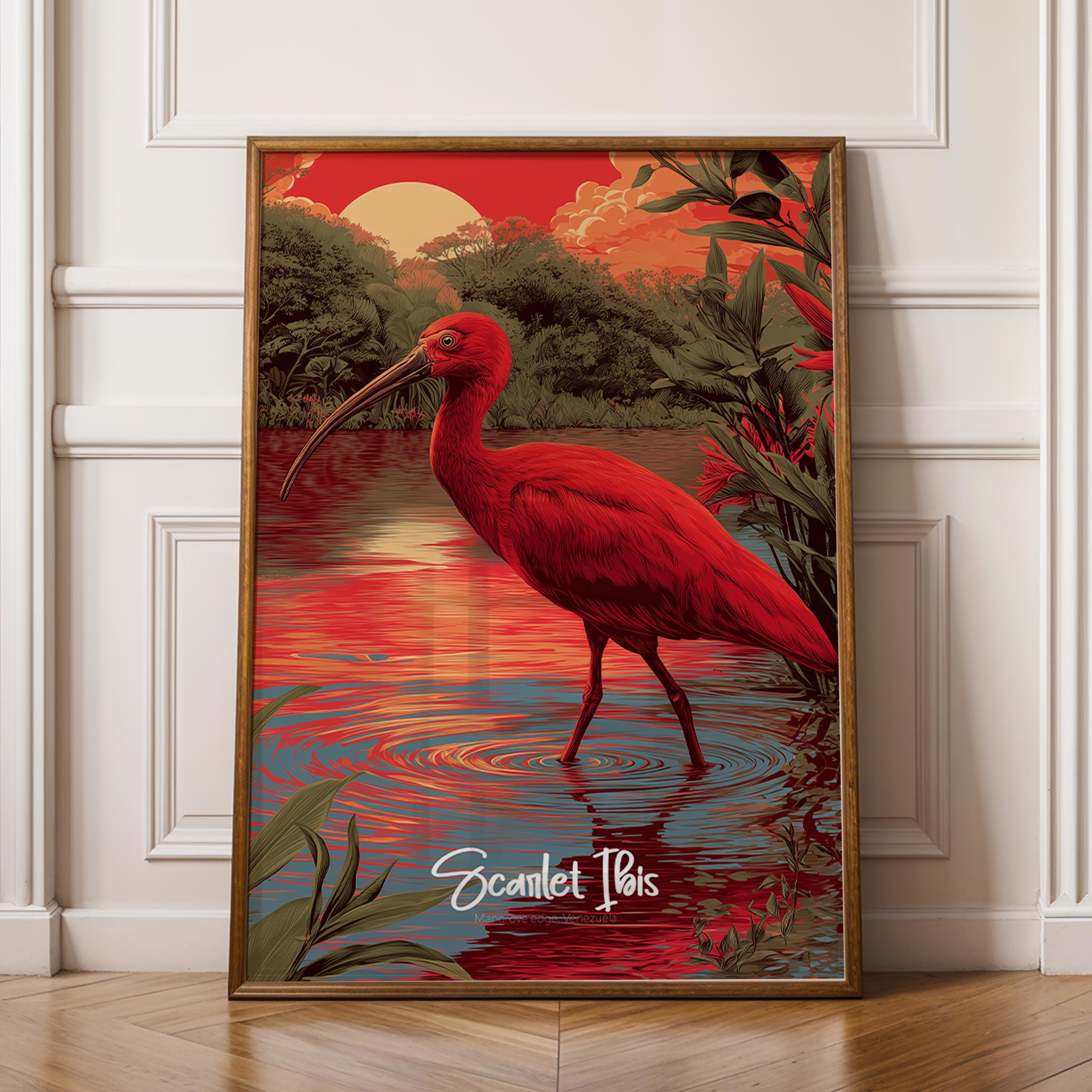 Scarlet Ibis Framed Poster: Tropical Bird Wall Art, Kids Nursery Decor