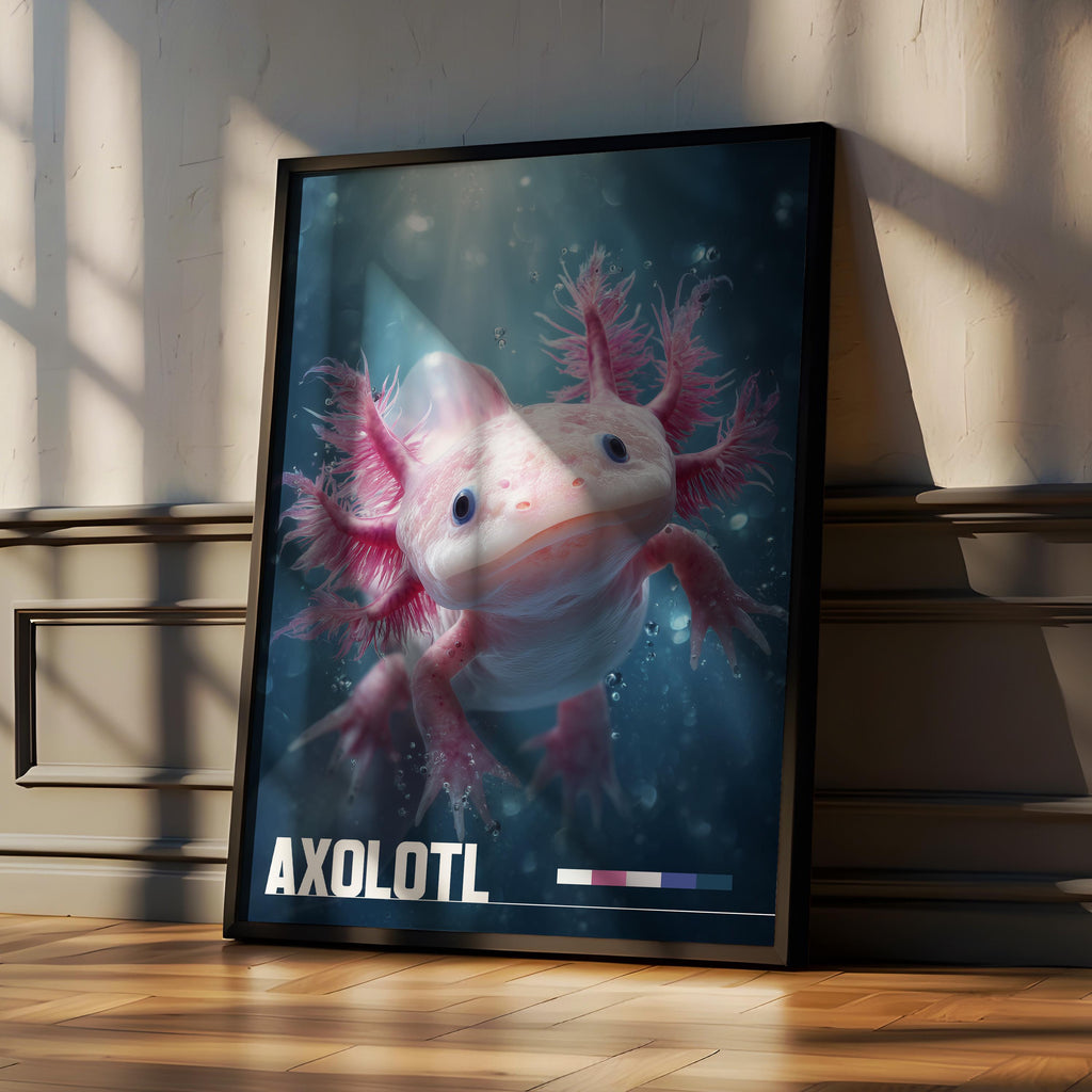 Axolotl Framed Poster: Cute Aquatic Animal Wall Art for Nursery or Kids Room