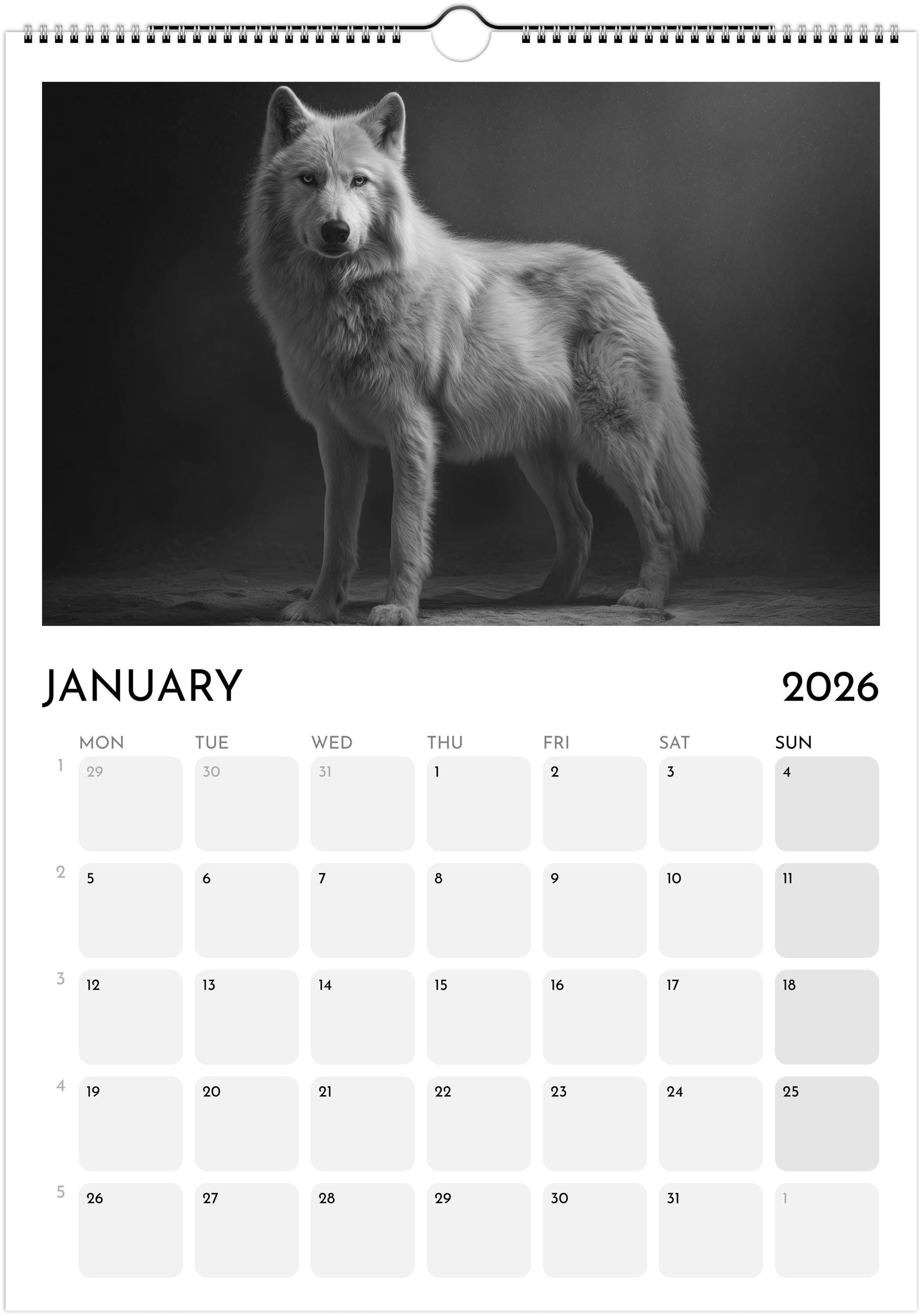2026 Wildlife Calendar: Black & White Animal Photography, A3 Wall Planner