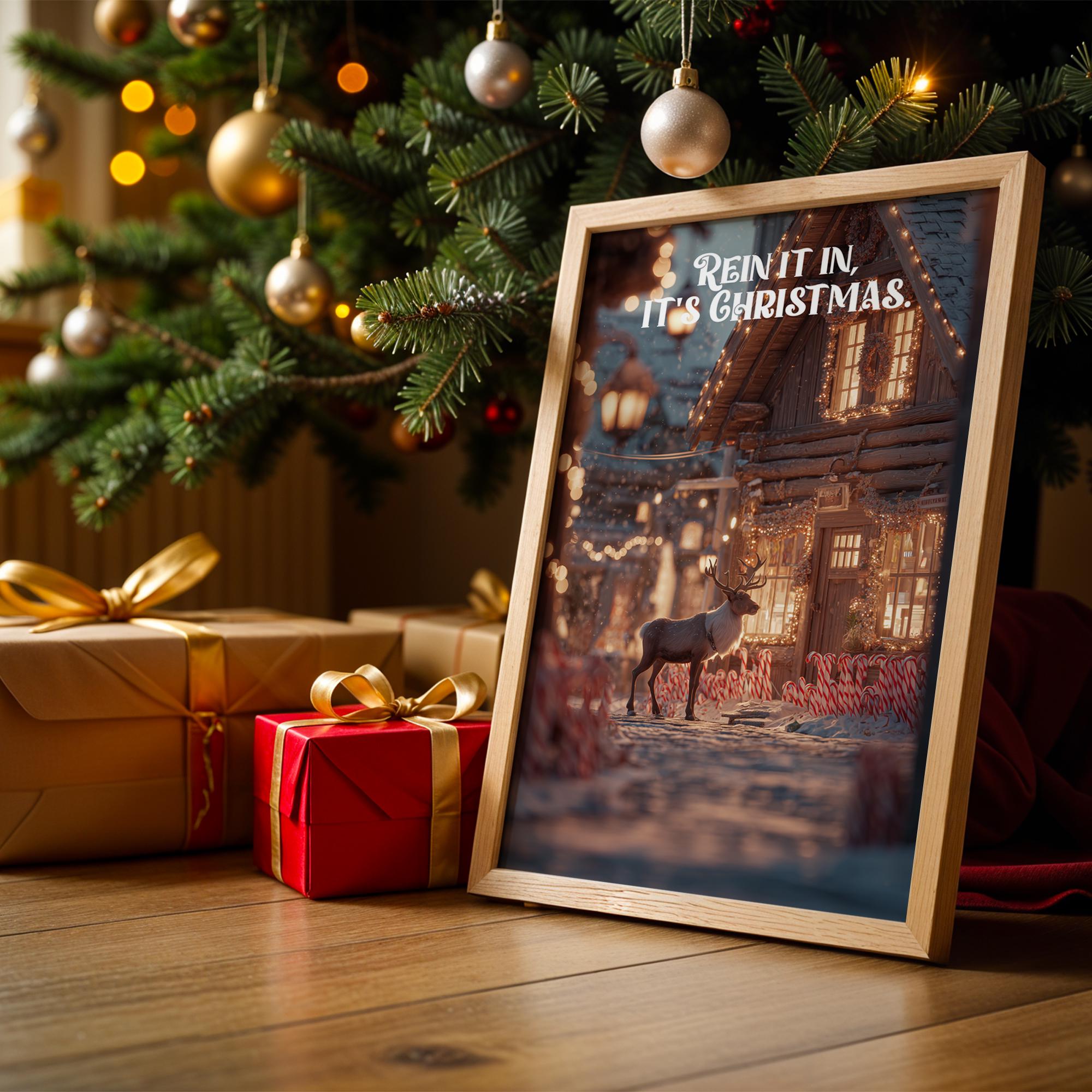 Christmas Reindeer Poster – Funny Holiday Cabin Art