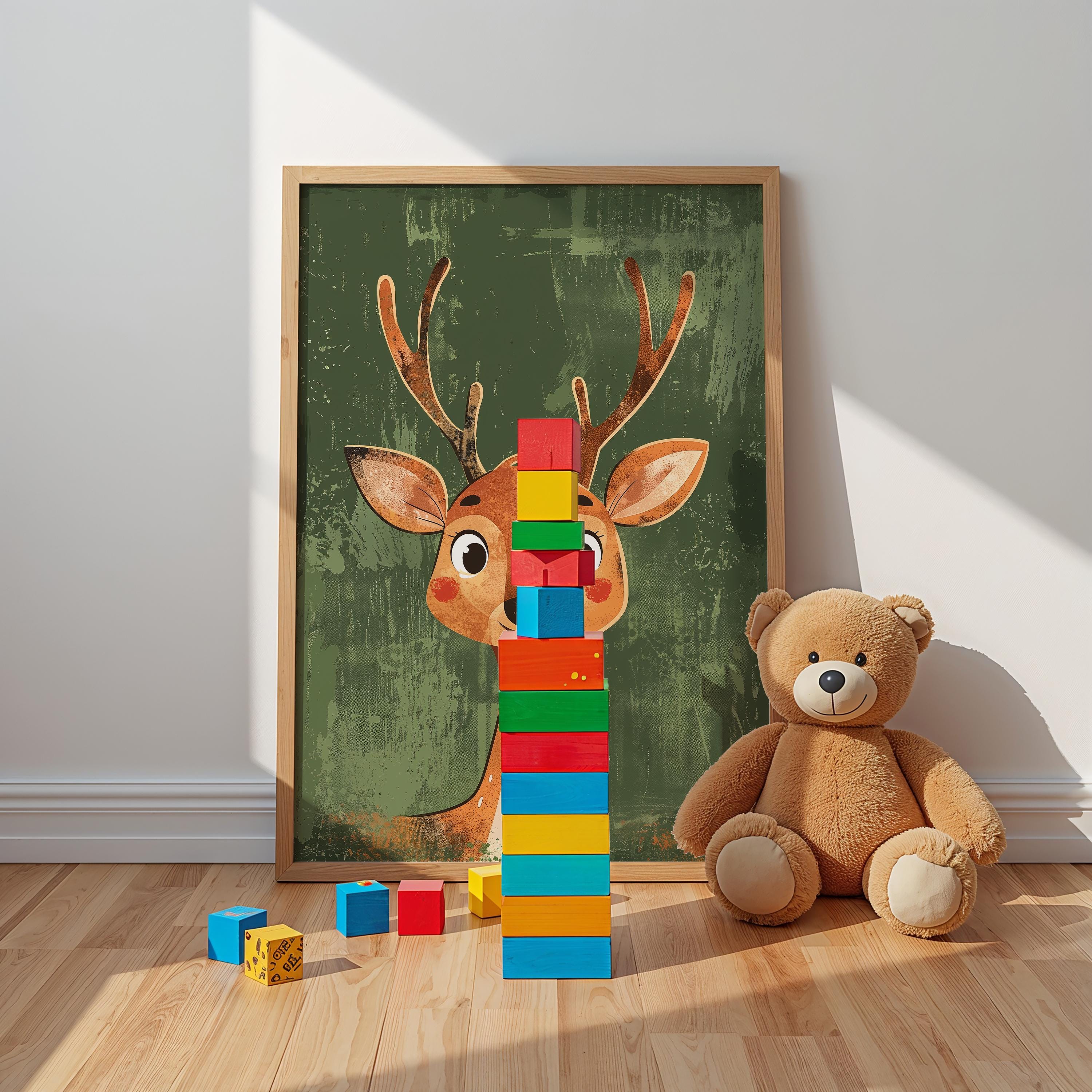 Deer Nursery Wall Art – Woodland Animal Print for Kids