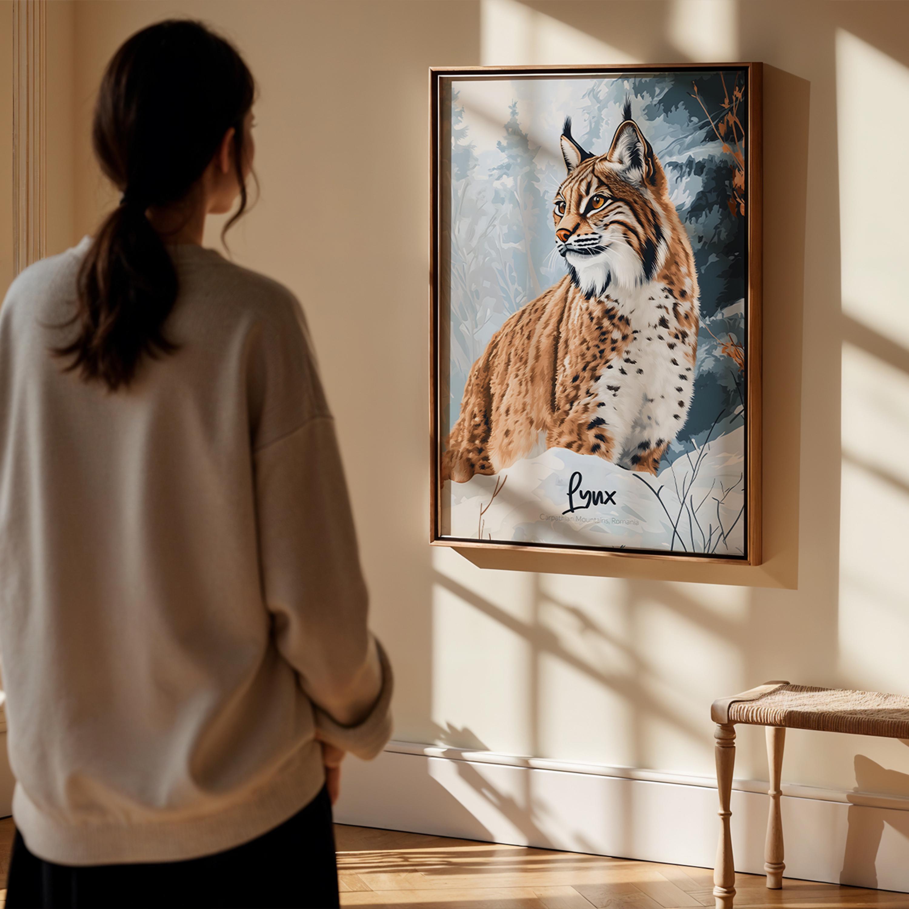 Lynx Wall Art Print: Wild Cat Illustration, Forest Nature Decor