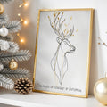 Minimalist Reindeer Christmas Poster – Elegant Black & Gold Holiday Wall Art