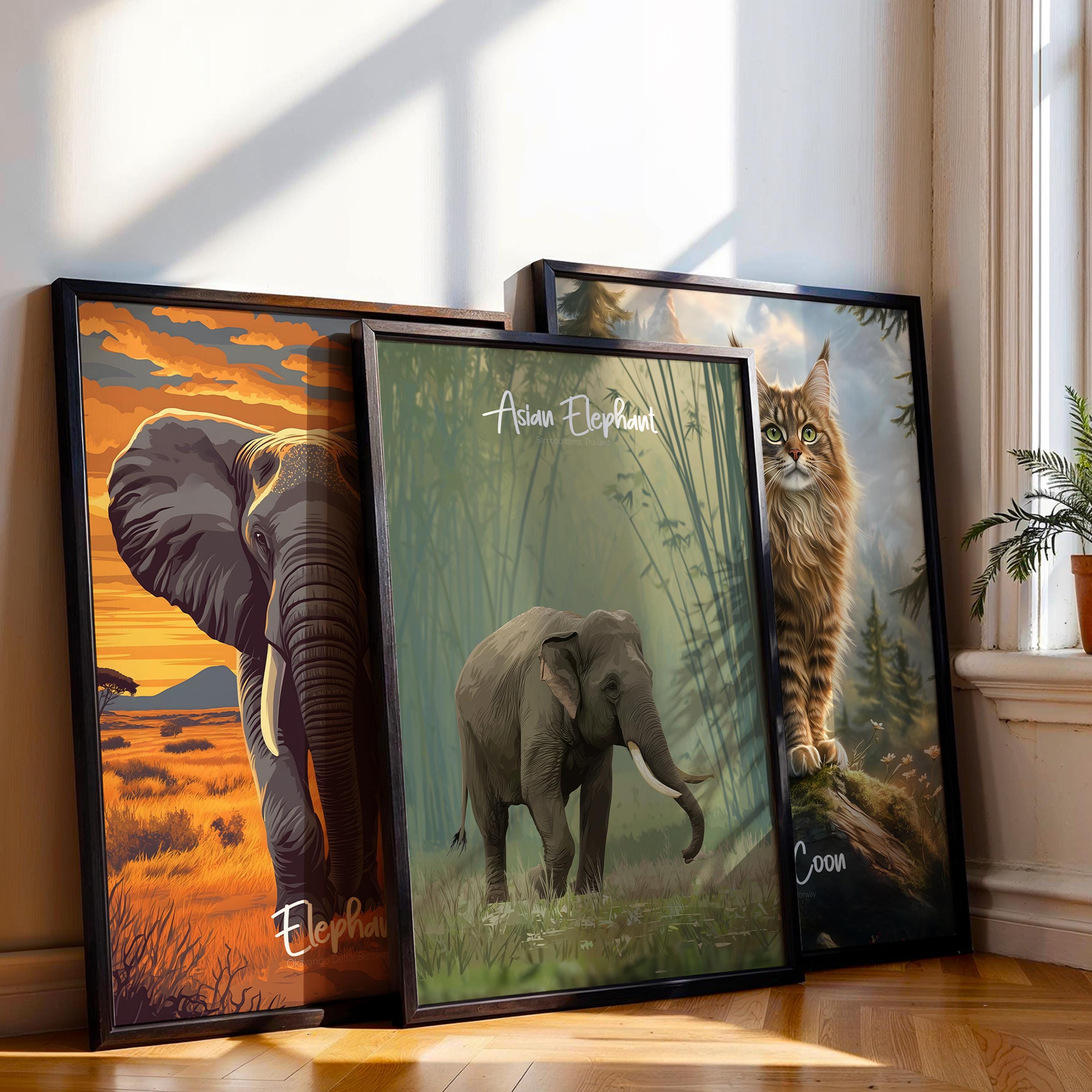 Asian Elephant Framed Wall Art: Gentle Giant Nursery Decor