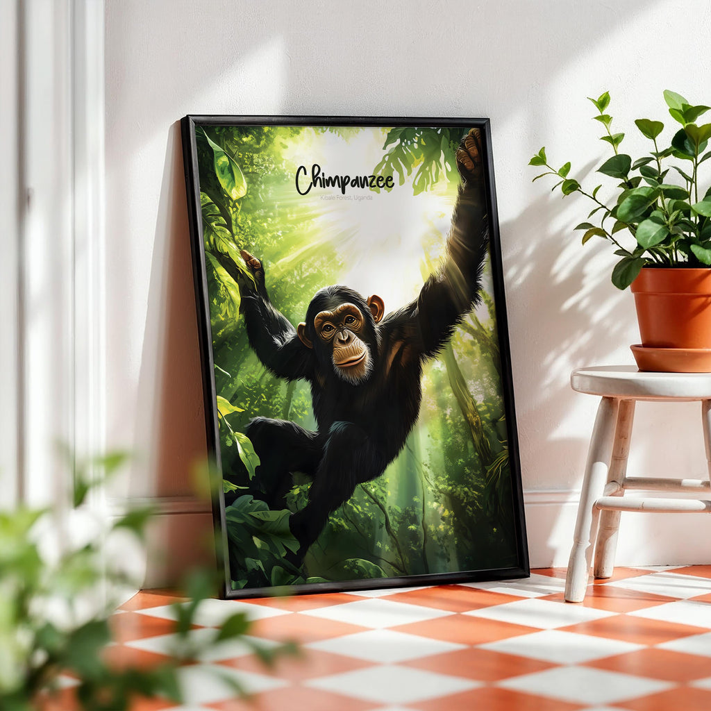 Chimpanzee Print: Modern Wildlife Illustration, Jungle Home Decor