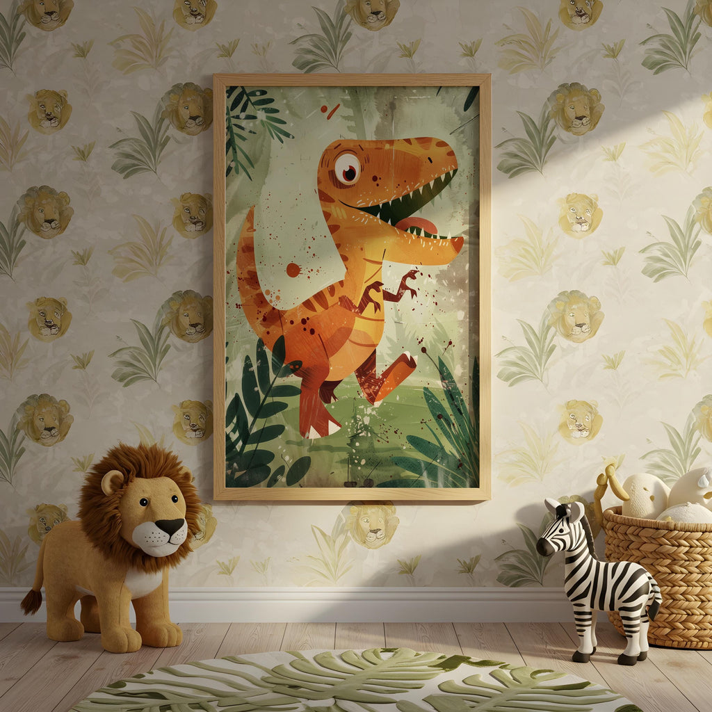 T-Rex Children’s Wall Art – Playful Dinosaur Illustration for Nursery or Kids Room Decor