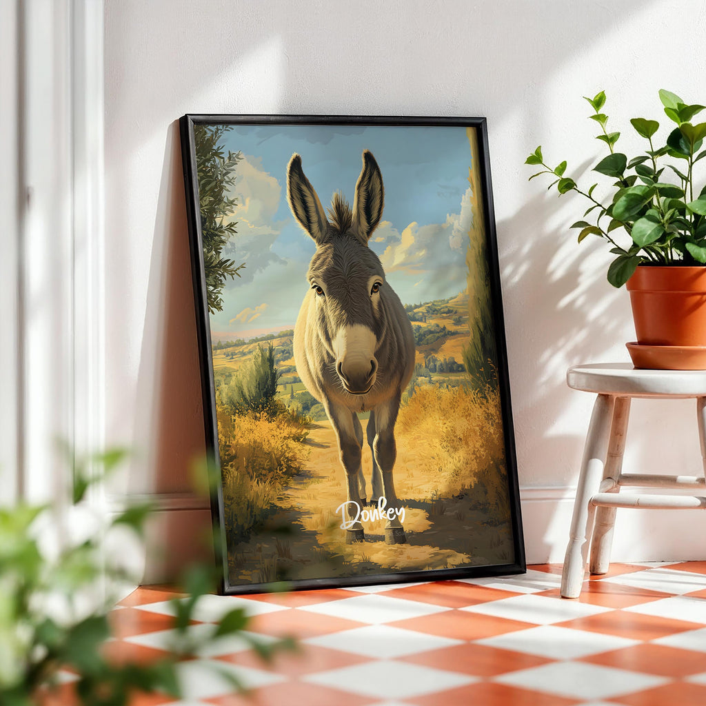 Rustic Donkey Framed Poster: Farm Animal Wall Art