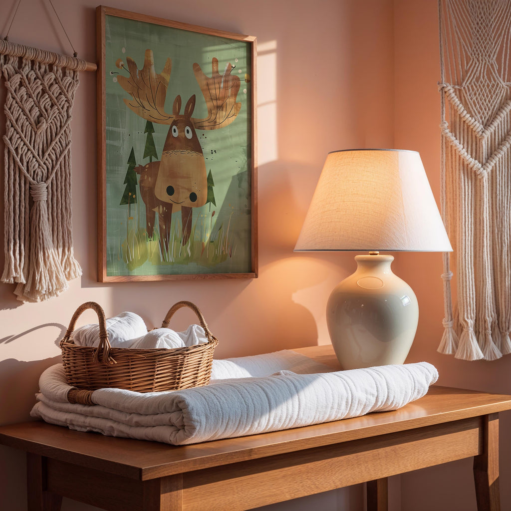 Moose Nursery Wall Art – Woodland Animal Print for Kids