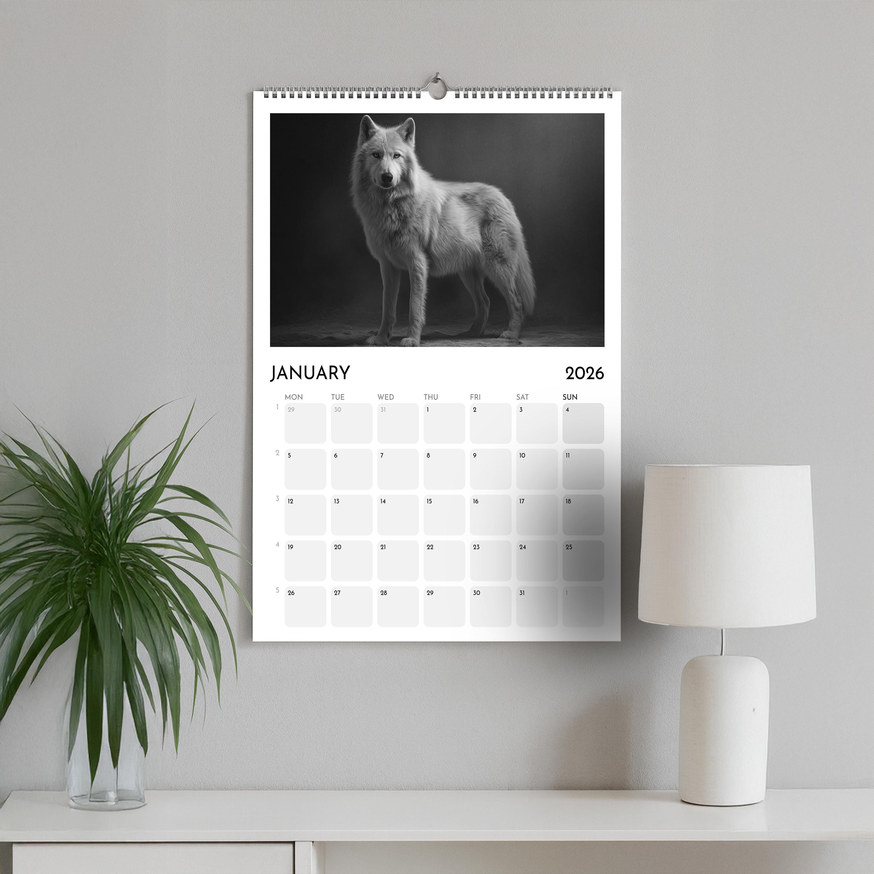 2026 Wildlife Calendar: Black & White Animal Photography, A3 Wall Planner